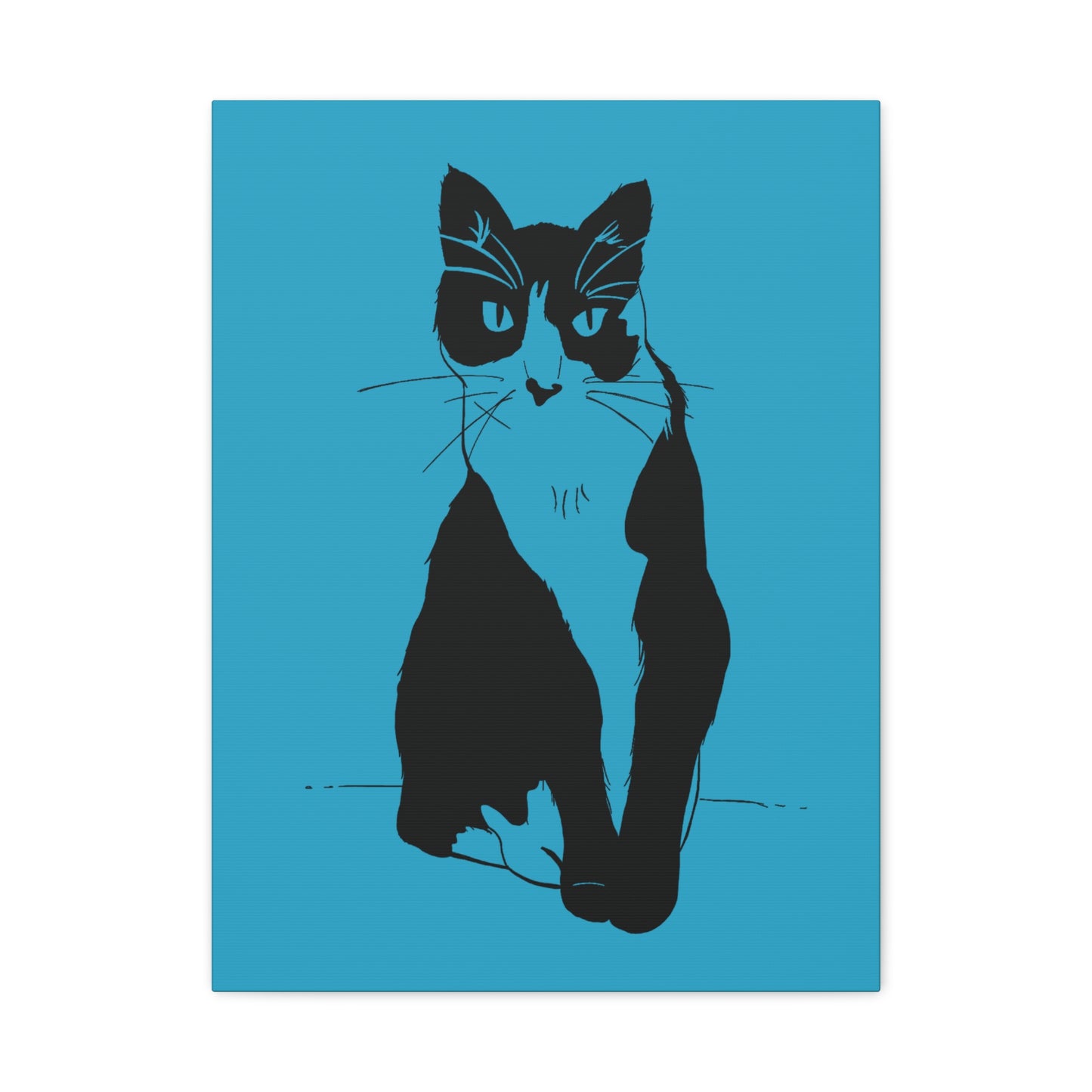 Cat Canvas Print on Turquoise (Transparent Style Cat) - Cat Drawing Art