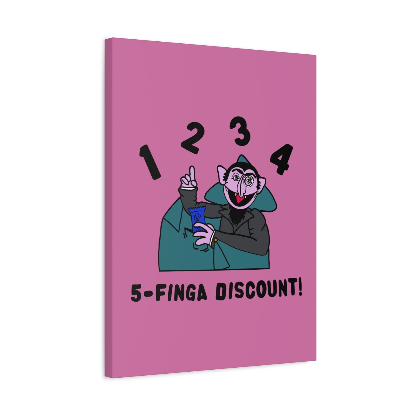 Five Finger Discount Canvas Print Light Pink - Sesame Street The Count Parody Art Print