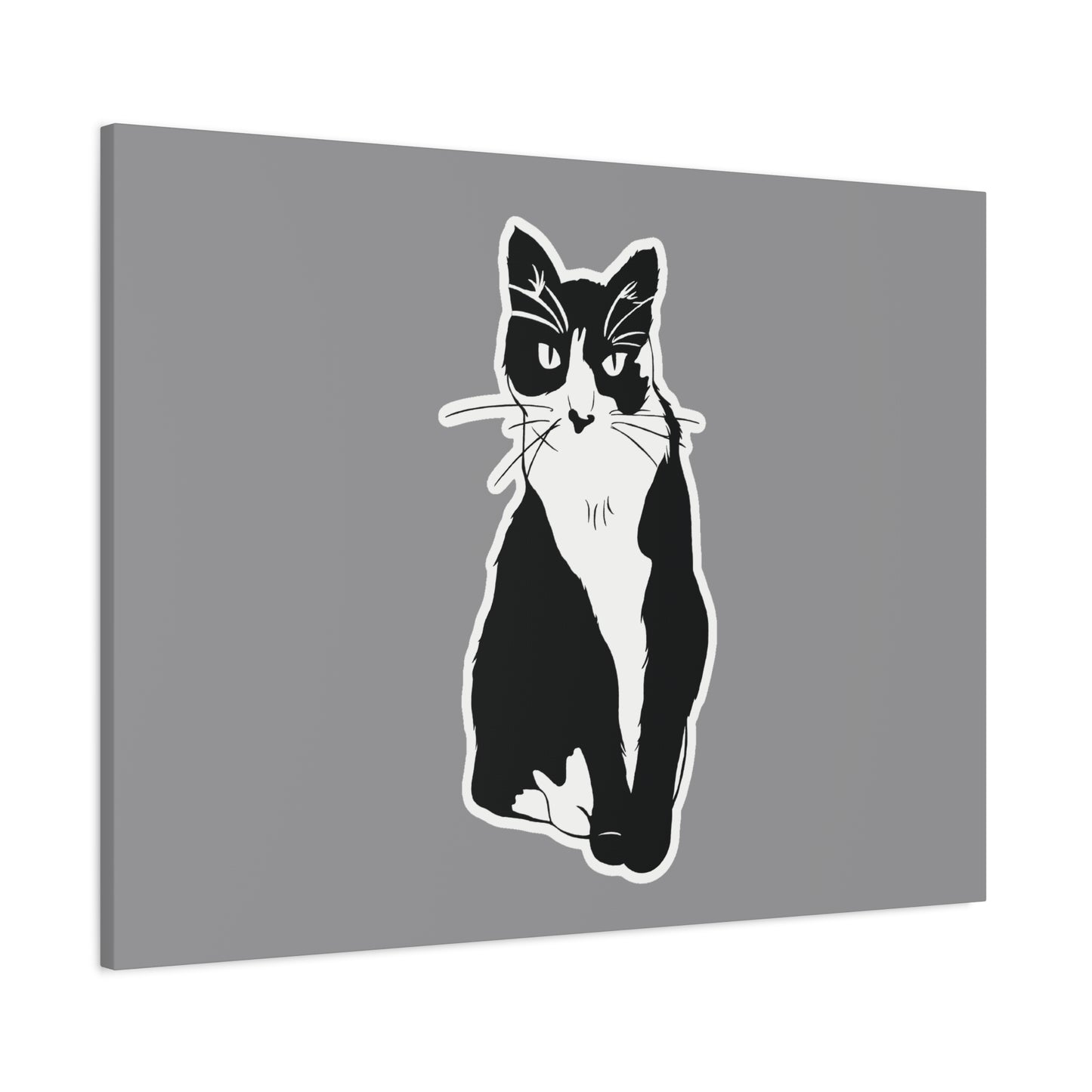 Cat Canvas Print on Grey (Sticker Style Cat) - Cat Drawing Wall Art