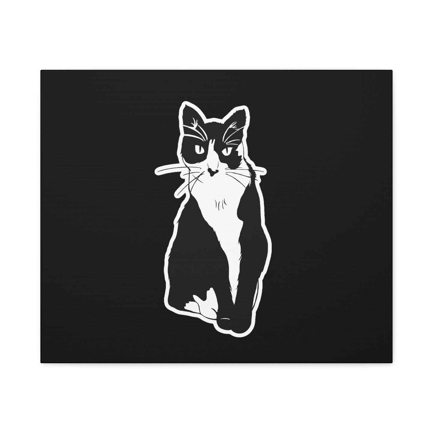 Cat Canvas Print on Black (Sticker Style Cat) - Cat Drawing Art
