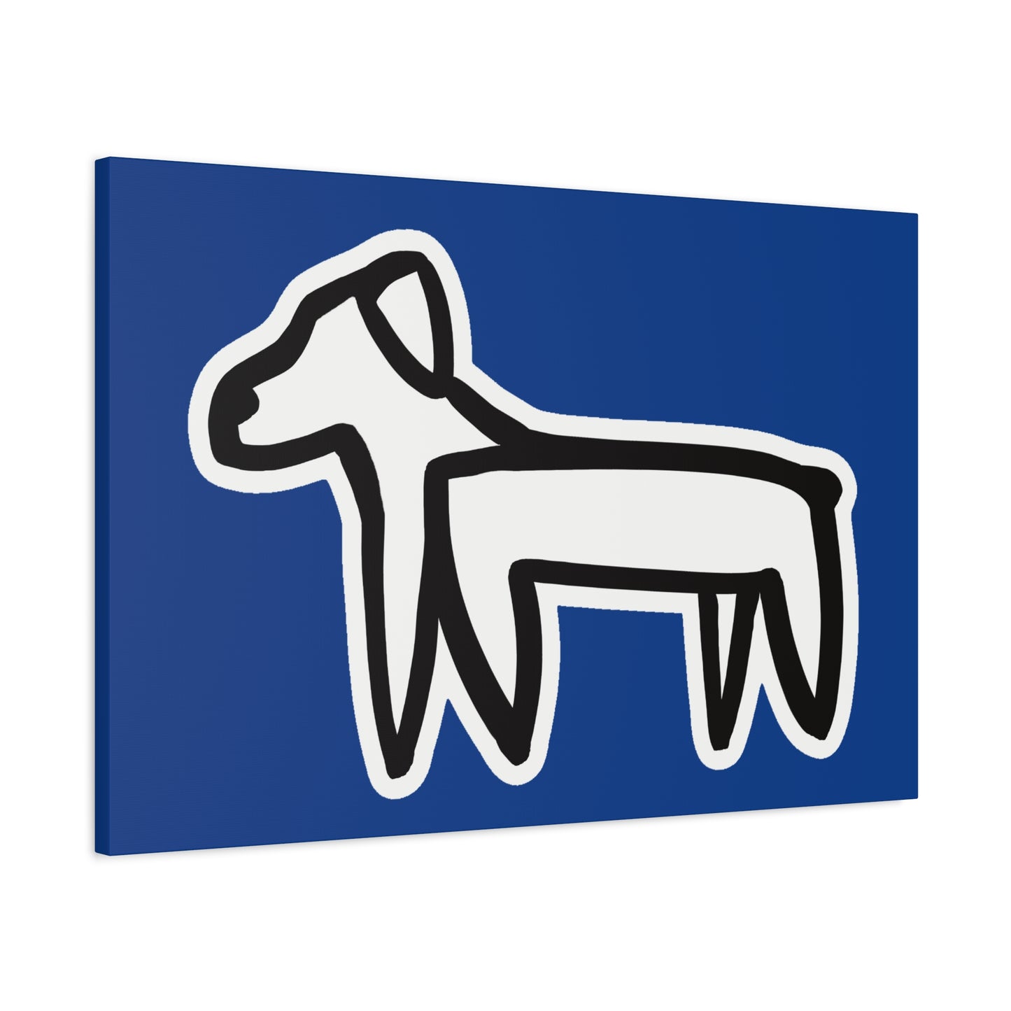 Dog Canvas Print on Blue (Sticker Style White Dog) - Dog Drawing Wall Art