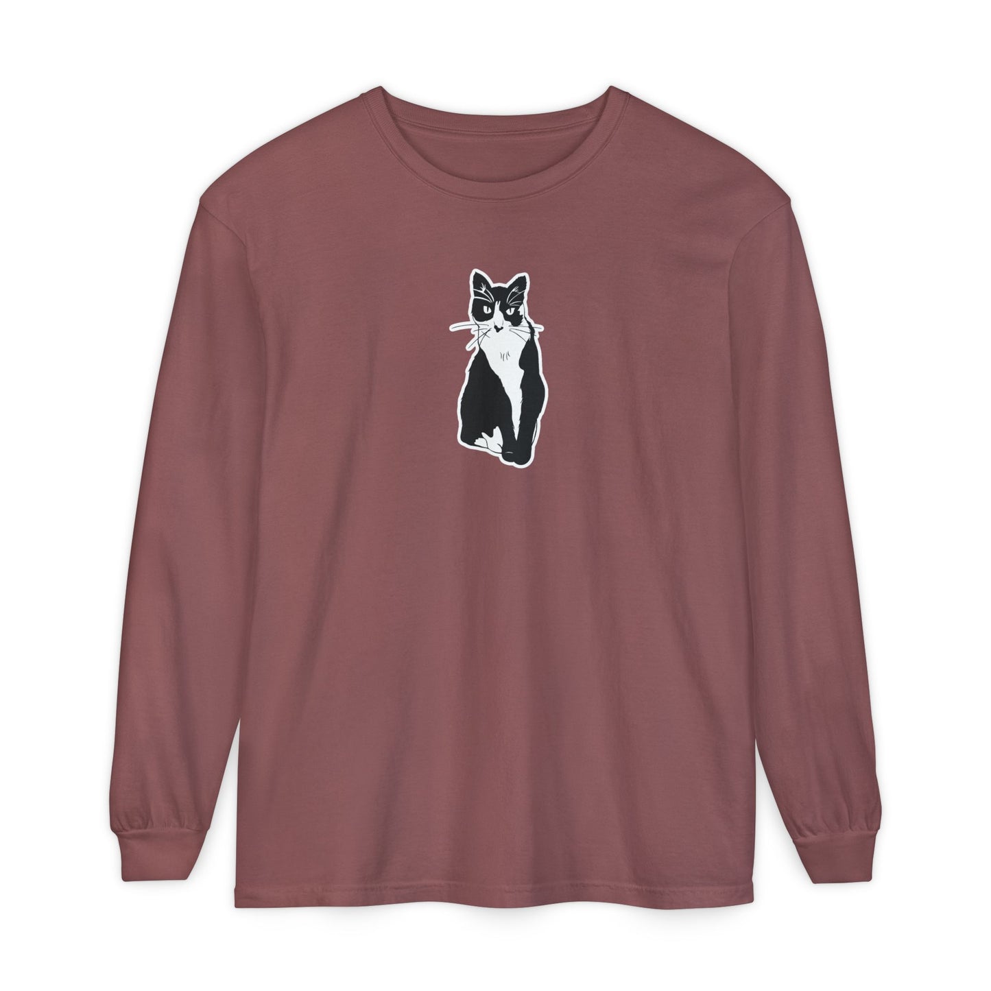 Cat Long Sleeve Tee (Sticker Style Cat) - Cat Drawing Shirt