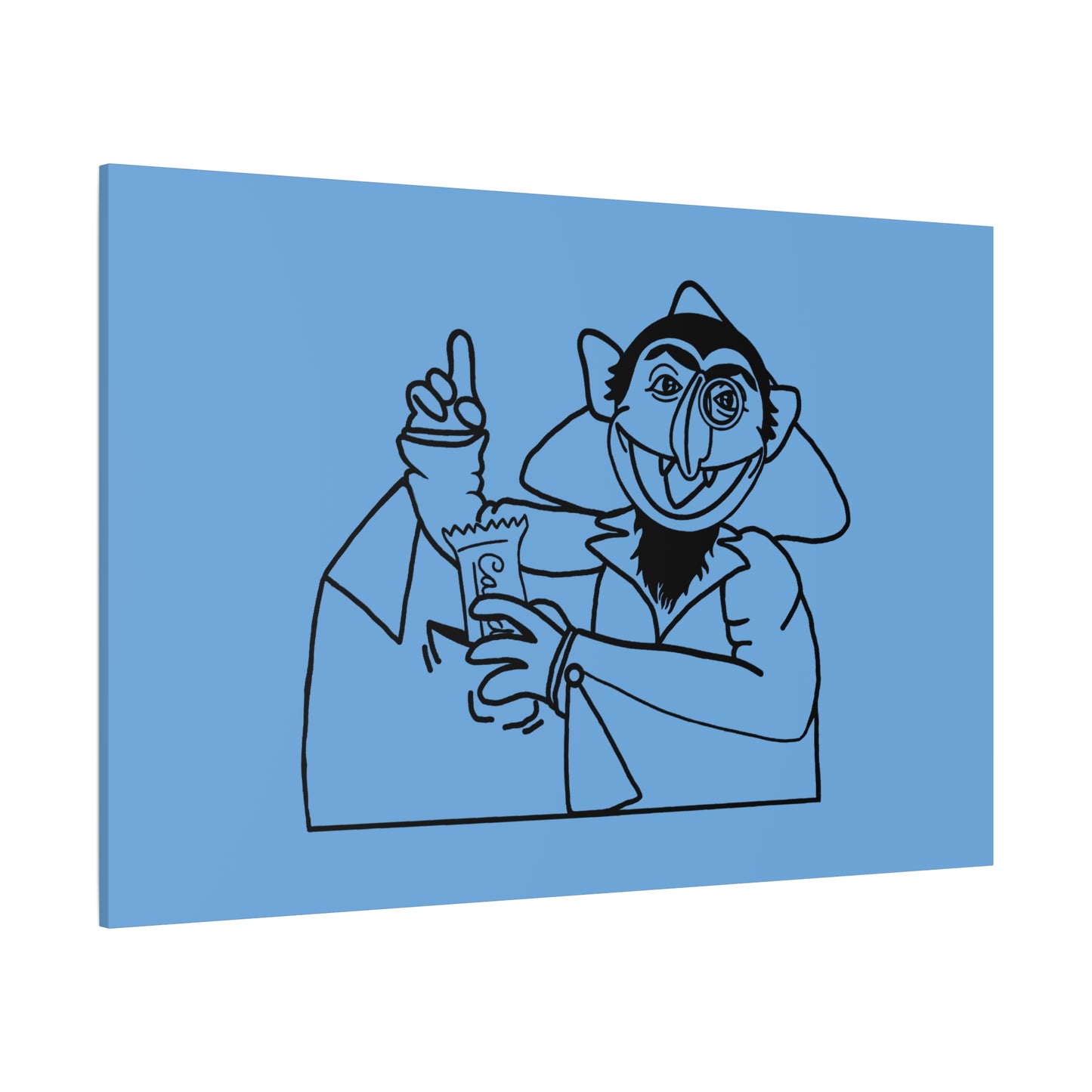 The Count Stealing Candy Outline Canvas Print Light Blue - Sesame Street The Count Parody Art