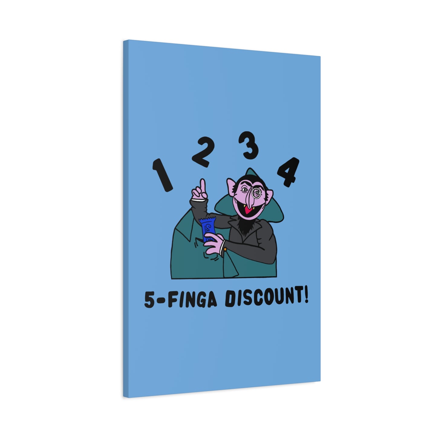 Five Finger Discount Canvas Print Light Blue - Sesame Street The Count Parody Art Print