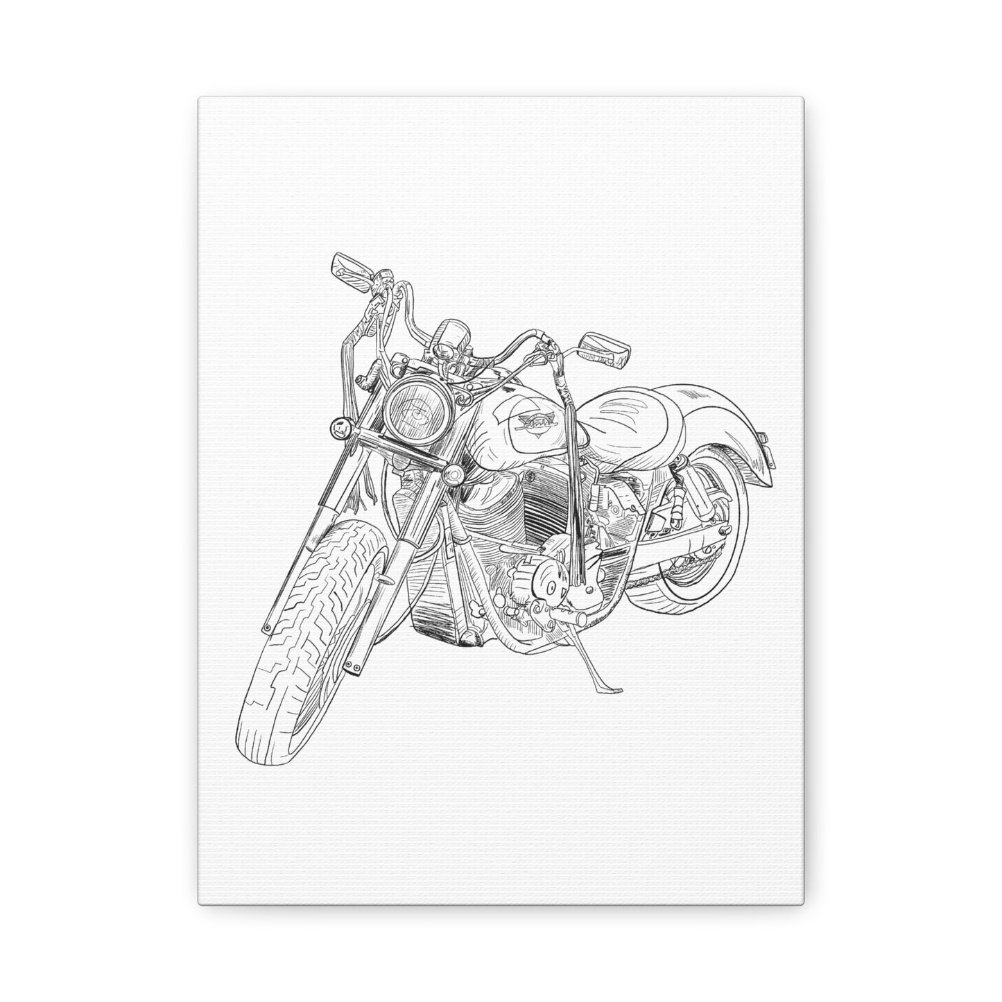 Ride Me Harley Motorcycle Sketch Canvas Print - Black Ink on White Background