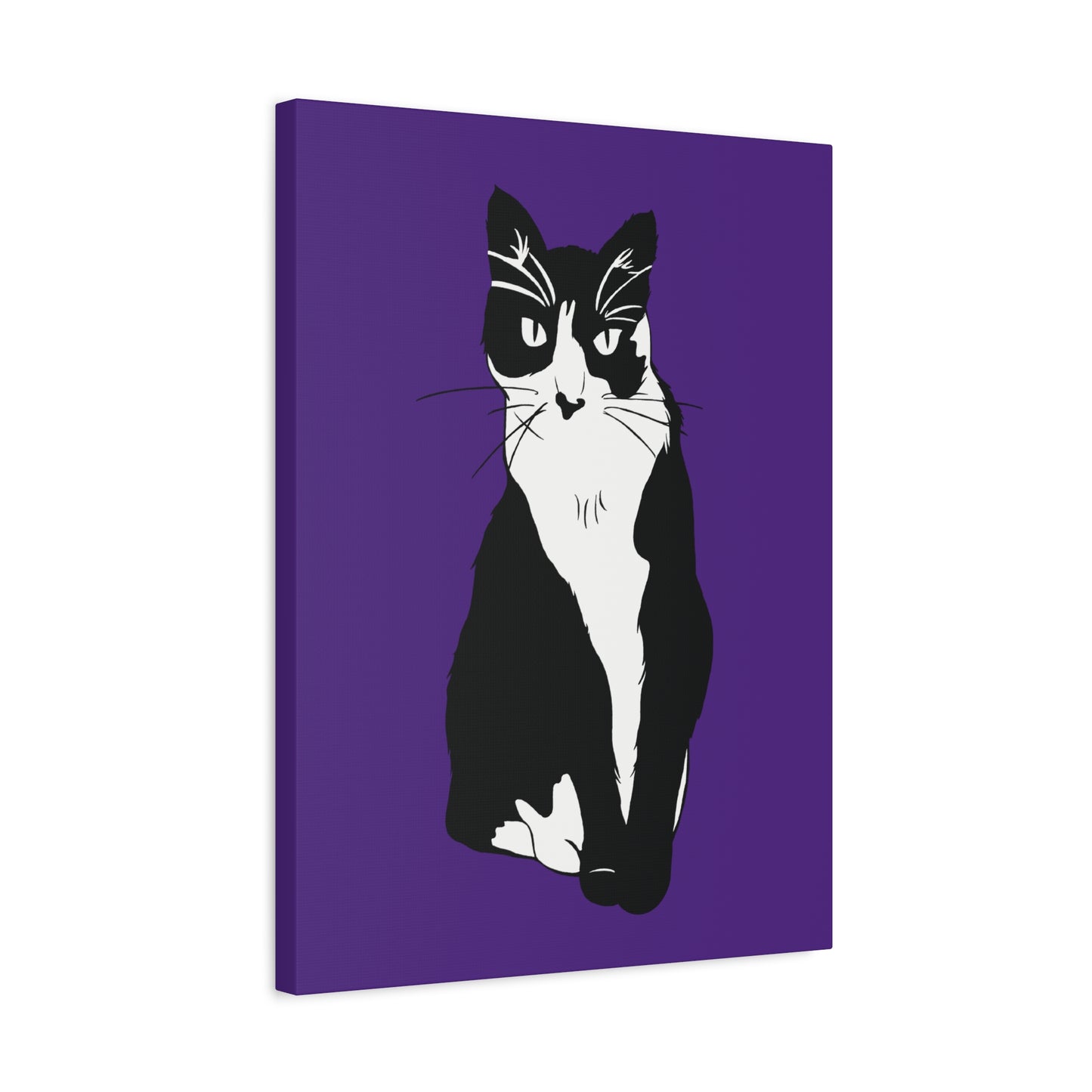 Cat Canvas on Purple (B&W Style Cat) - Cat Drawing Art