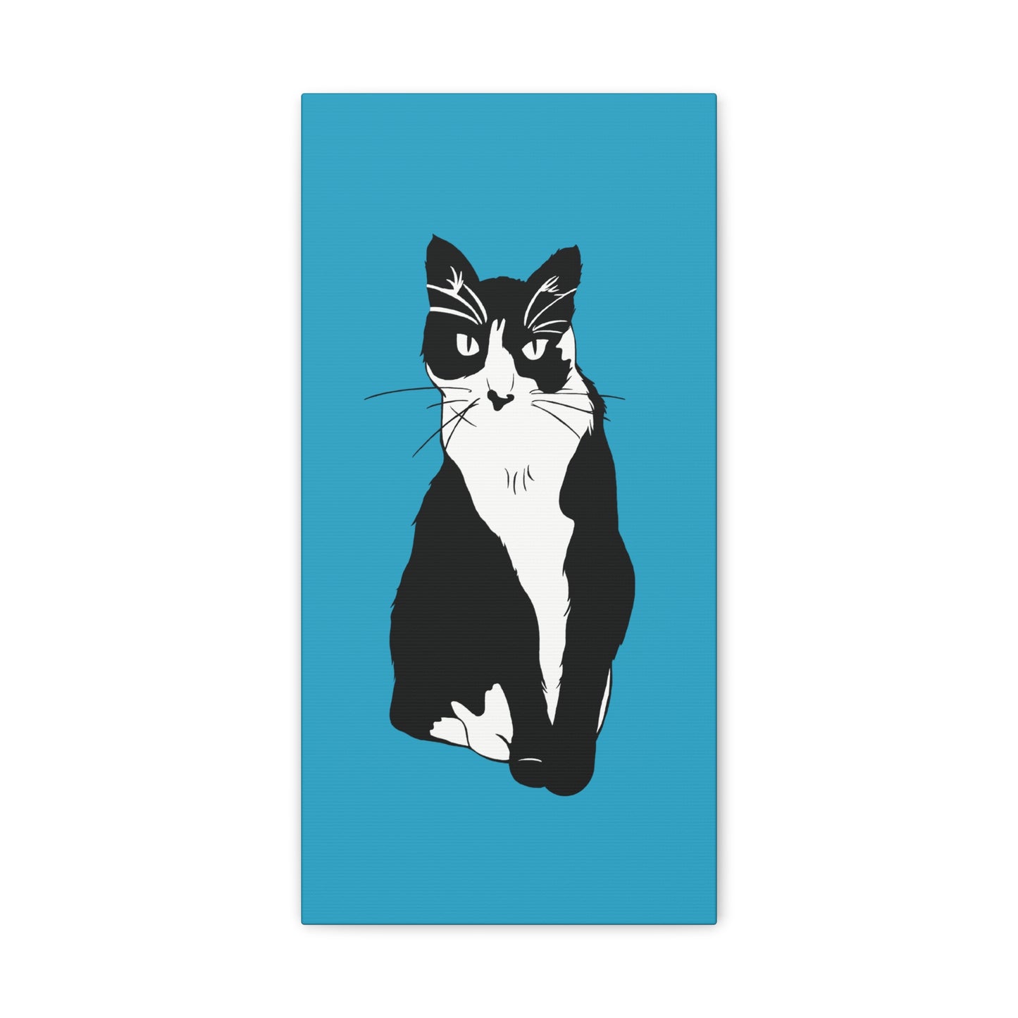 Cat Canvas on Turquoise (B&W Style Cat) - Cat Drawing Art
