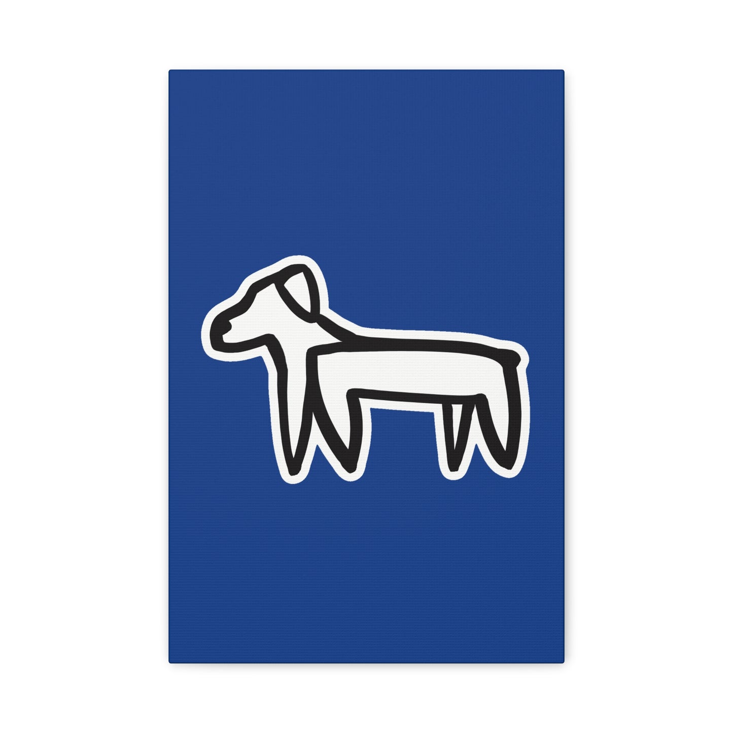 Dog Canvas Print on Blue (Sticker Style White Dog) - Dog Drawing Wall Art