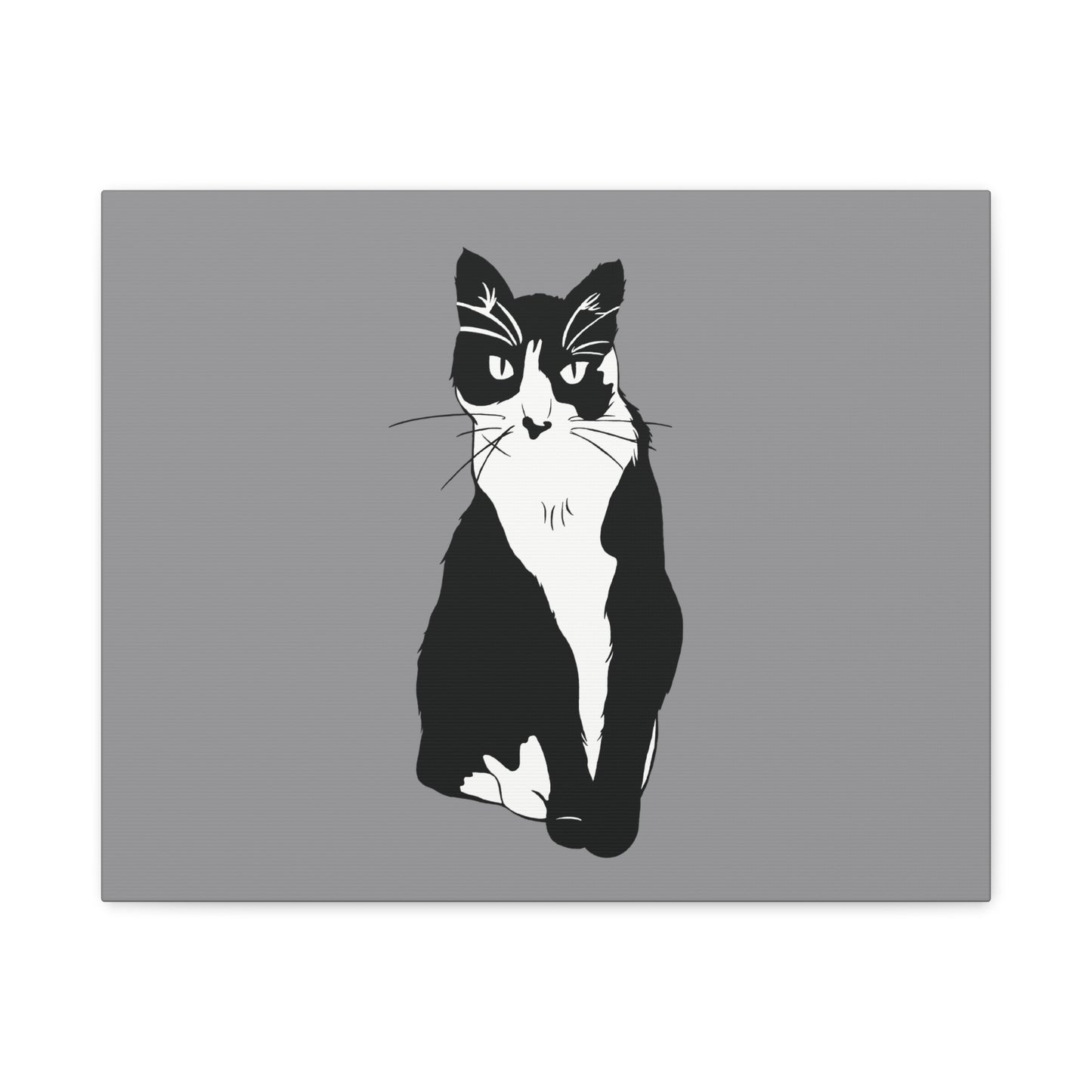 Cat Canvas on Grey (B&W Style Cat) - Cat Drawing Art