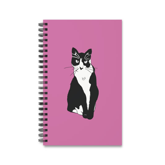 Cat Notebook in Light Pink (B&W Style Cat) - Cat Spiral Notebook