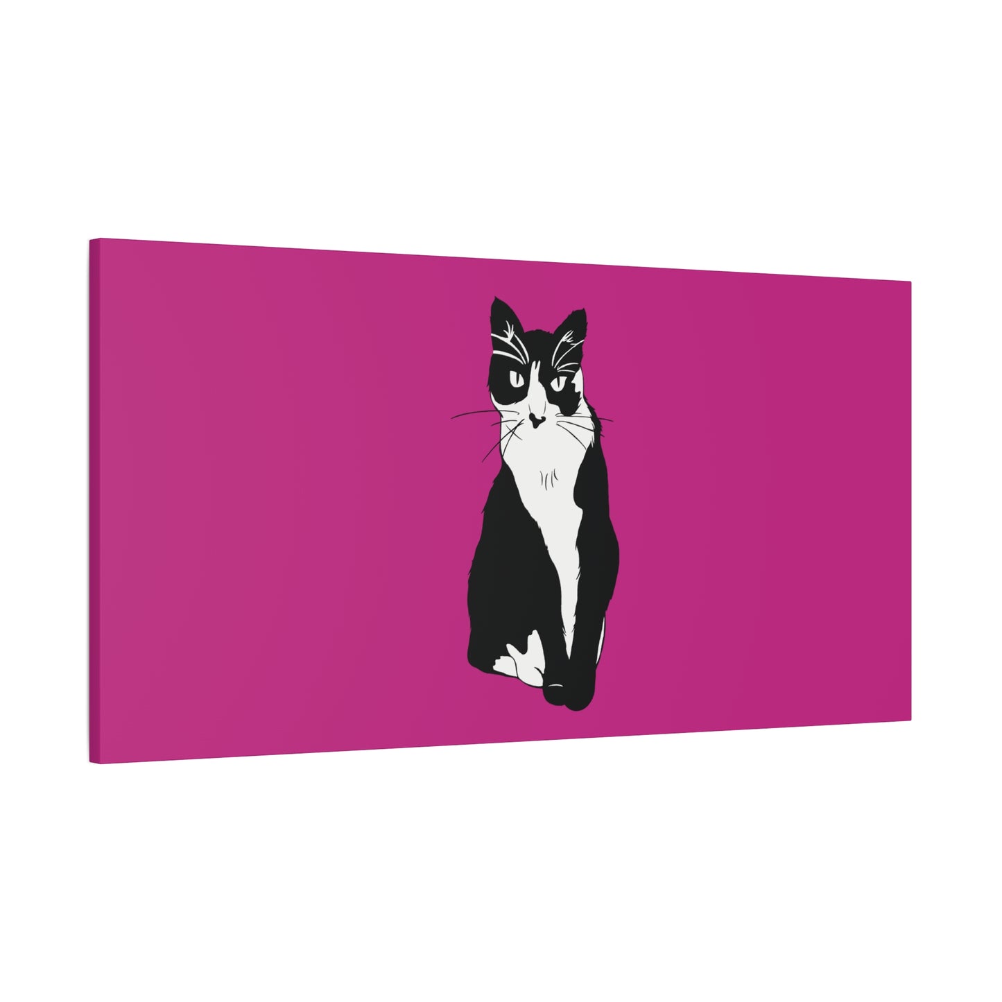 Cat Canvas on Pink (B&W Style Cat) - Cat Drawing Art