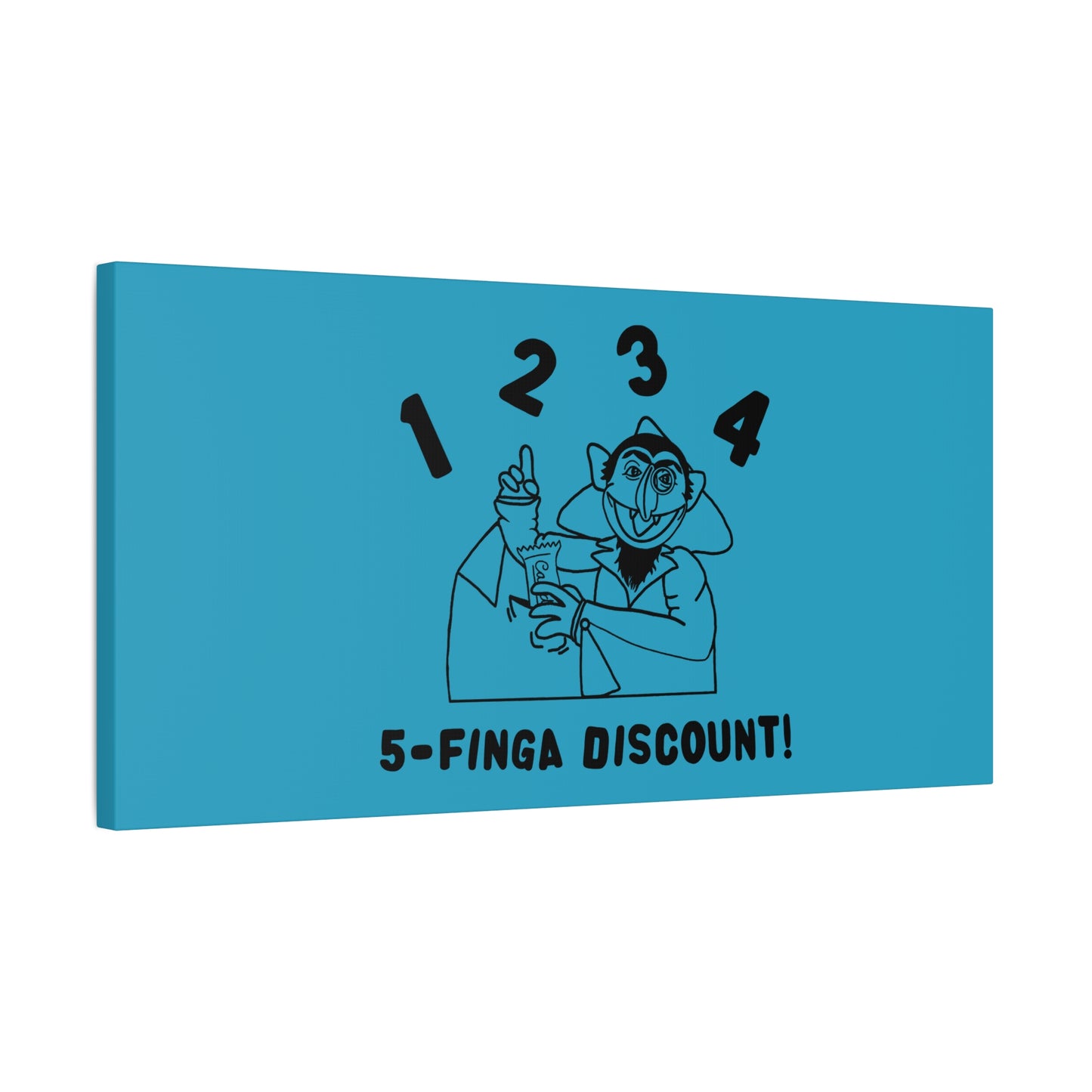 Five Finger Discount Outline Canvas Print Turquoise - Sesame Street The Count Parody Art Print
