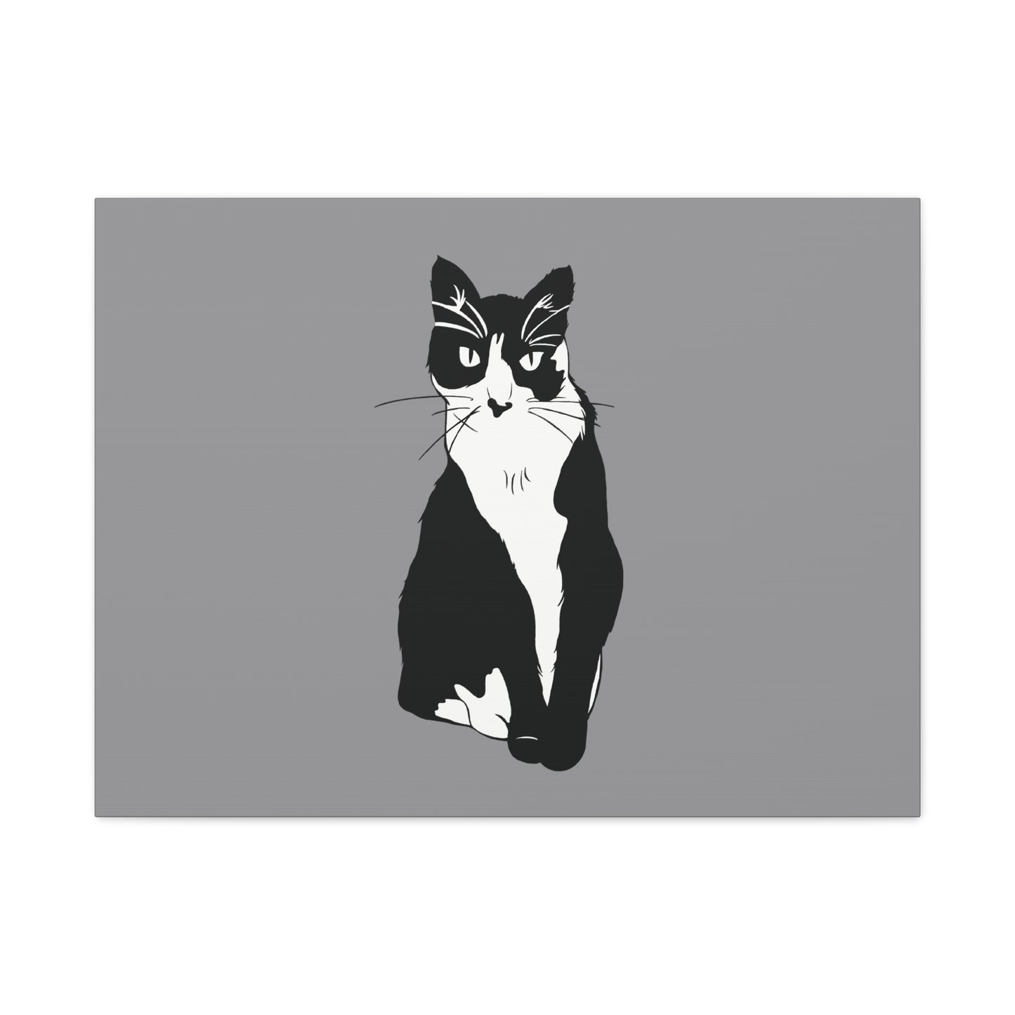 Cat Canvas on Grey (B&W Style Cat) - Cat Drawing Art
