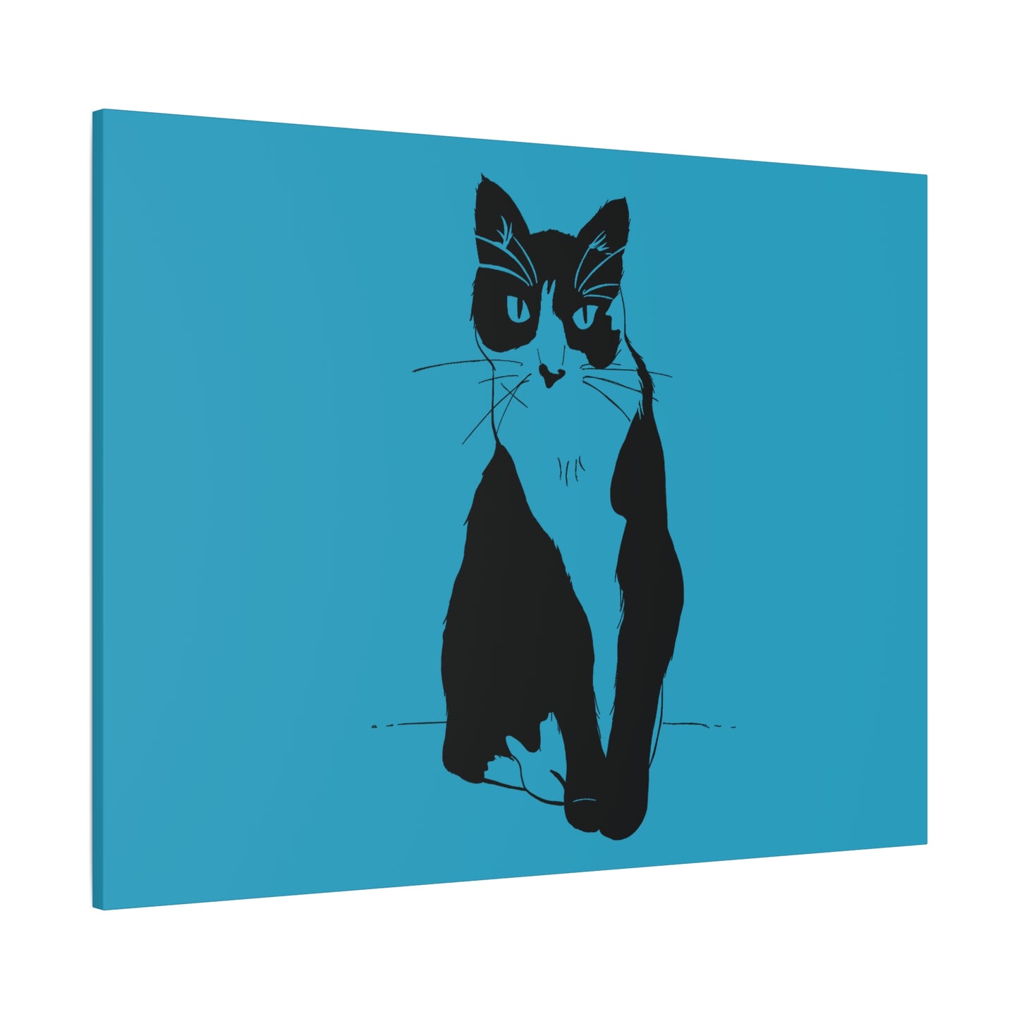 Cat Canvas Print on Turquoise (Transparent Style Cat) - Cat Drawing Art