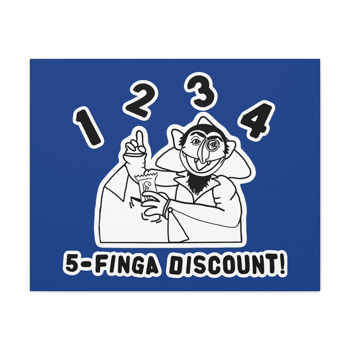 Five Finger Discount Outline Canvas Print Dark Blue - Sesame Street The Count Parody Art Print