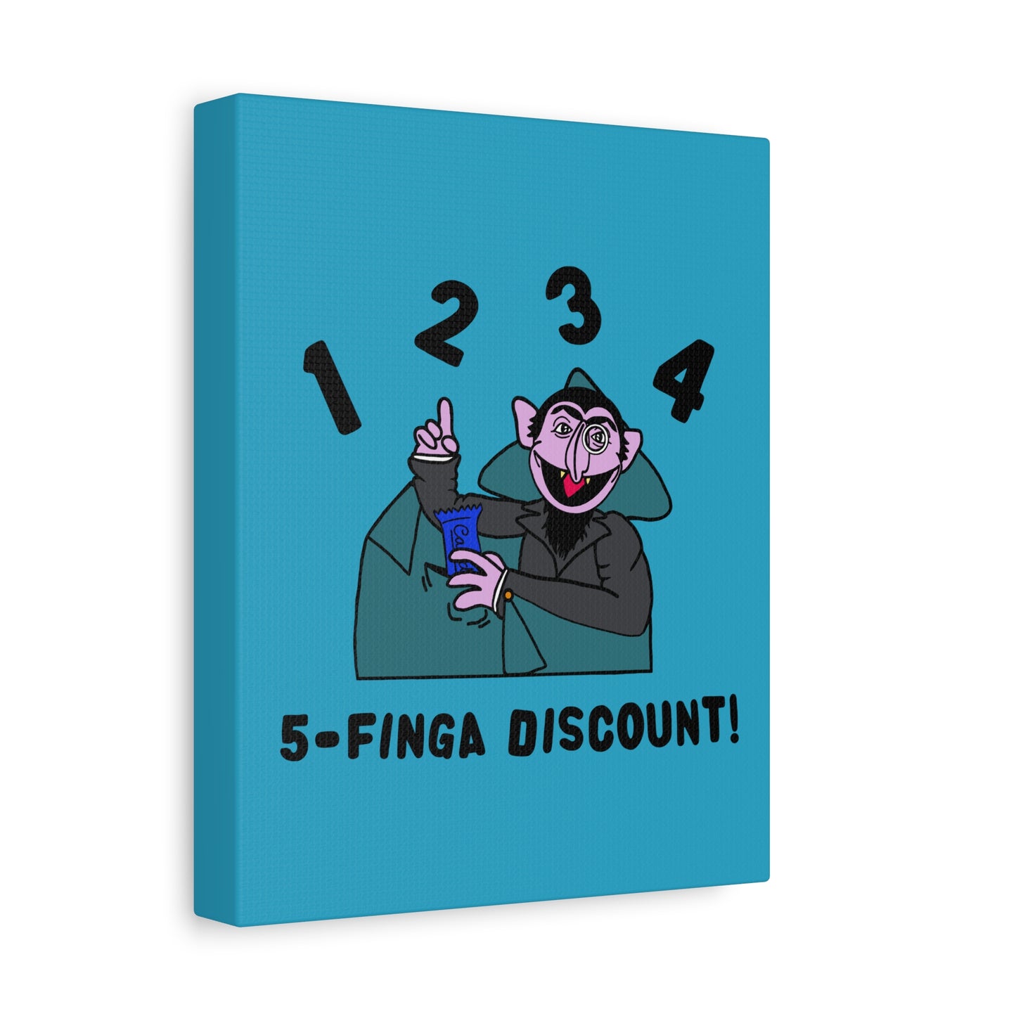 Five Finger Discount Canvas Print Turquoise - Sesame Street The Count Parody Art Print