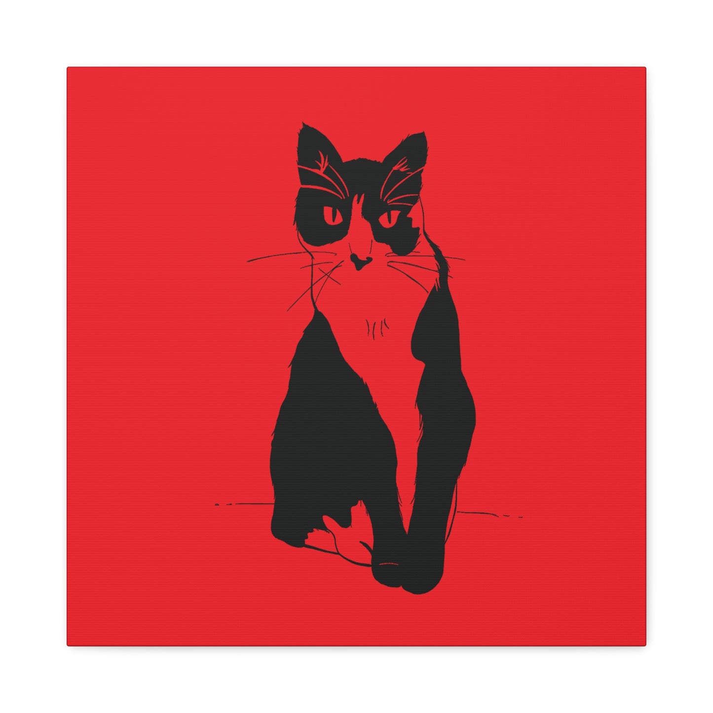 Cat Canvas Print on Red (Transparent Style Cat) - Cat Drawing Art