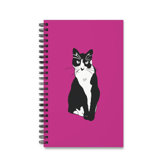 Cat Notebook in Pink (B&W Style Cat) - Cat Spiral Notebook
