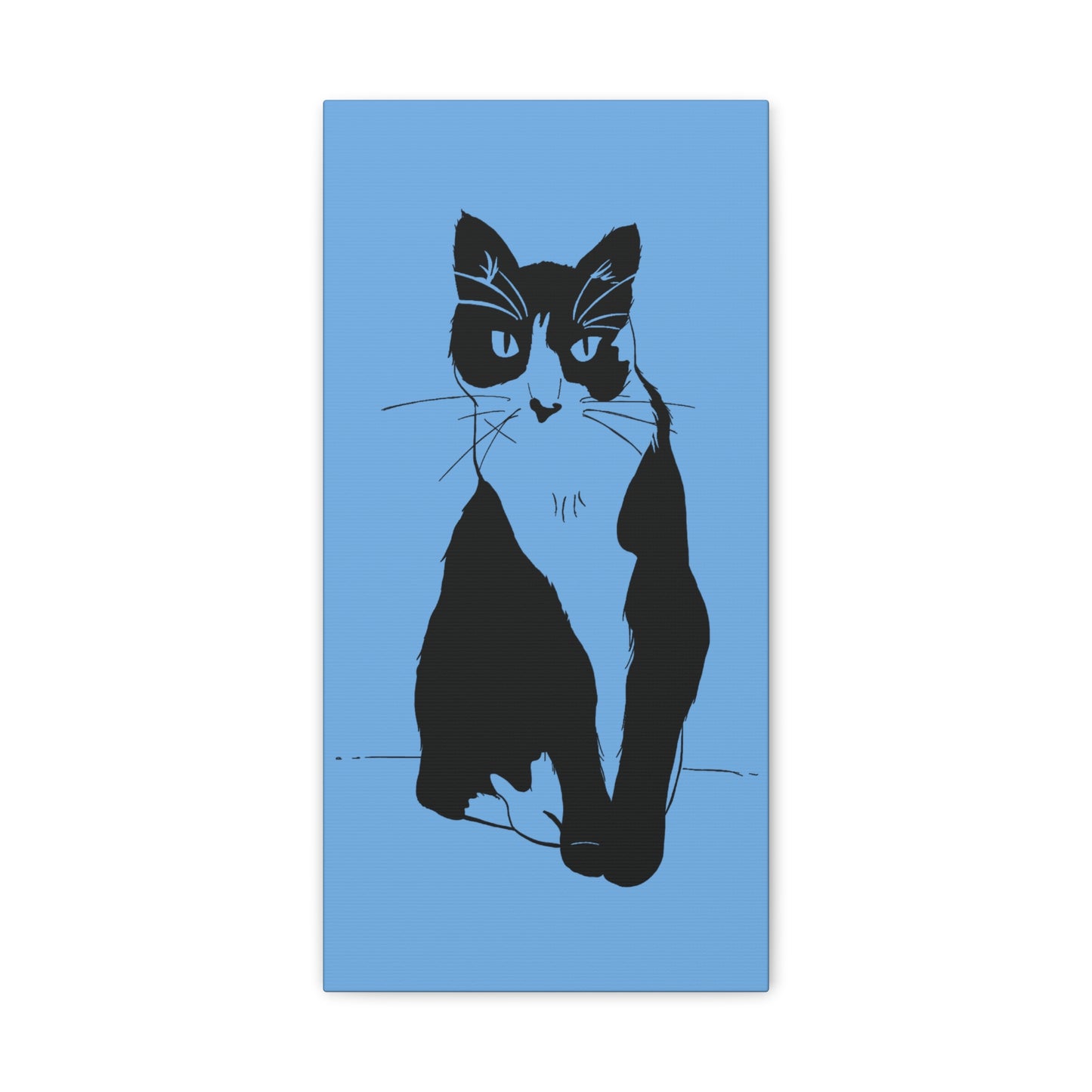 Cat Canvas Print on Light Blue (Transparent Style Cat) - Cat Drawing Art