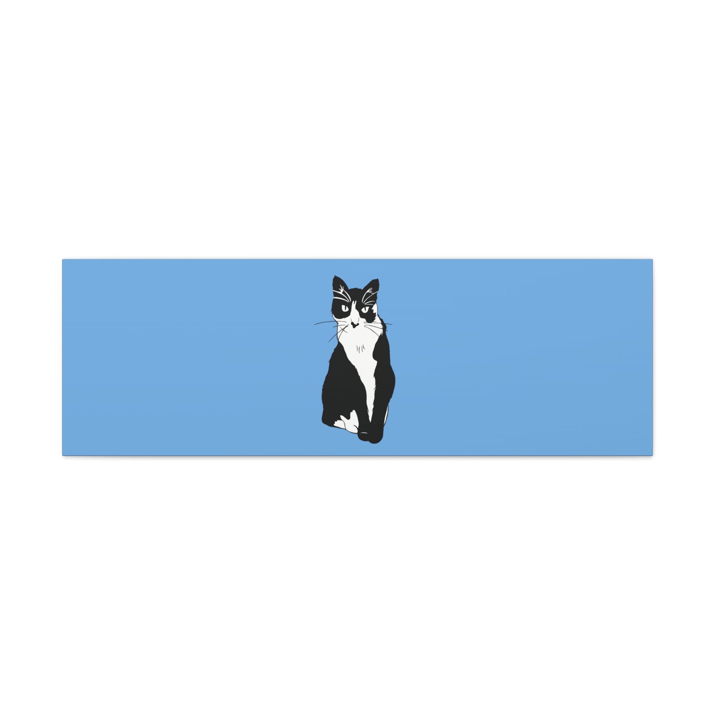 Cat Canvas on Light Blue (B&W Style Cat) - Cat Drawing Art