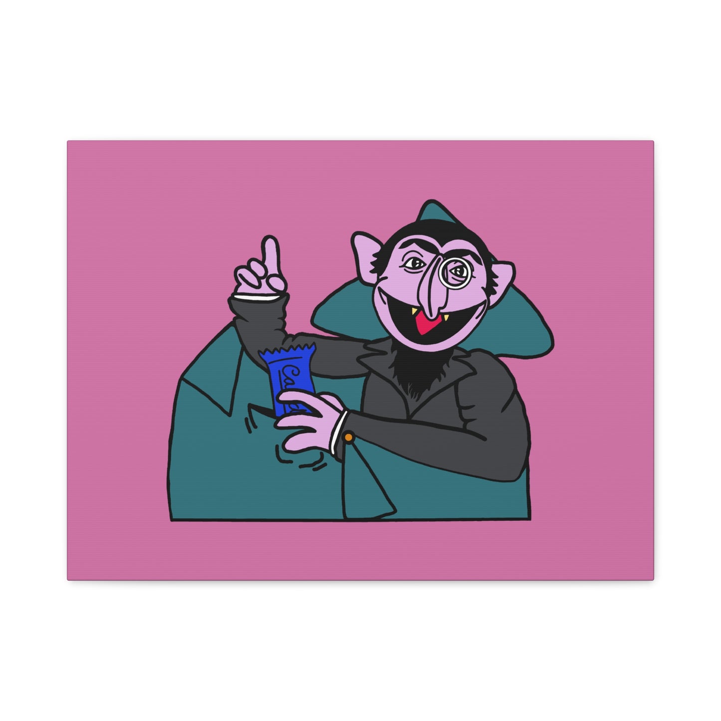 The Count Stealing Candy Canvas Print Light Pink - Sesame Street The Count Parody Art