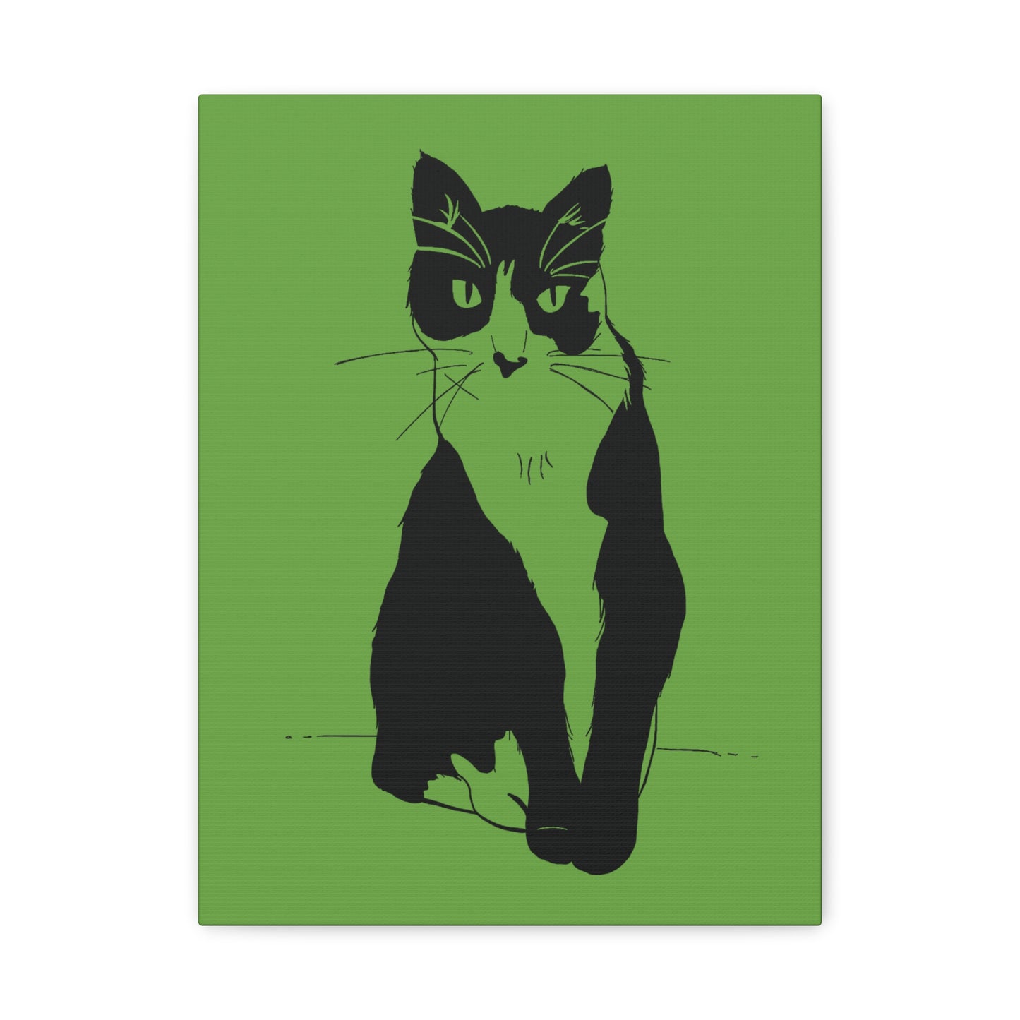 Cat Canvas Print on Green (Transparent Style Cat) - Cat Drawing Art