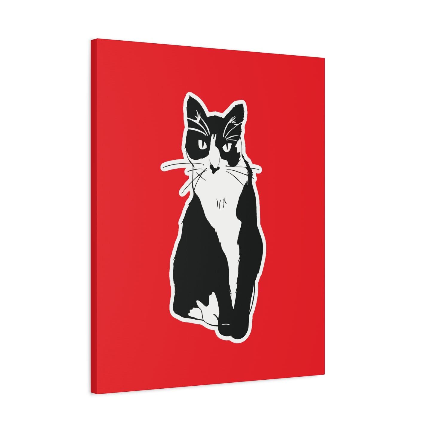 Cat Canvas Print on Red (Sticker Style Cat) - Cat Drawing Art