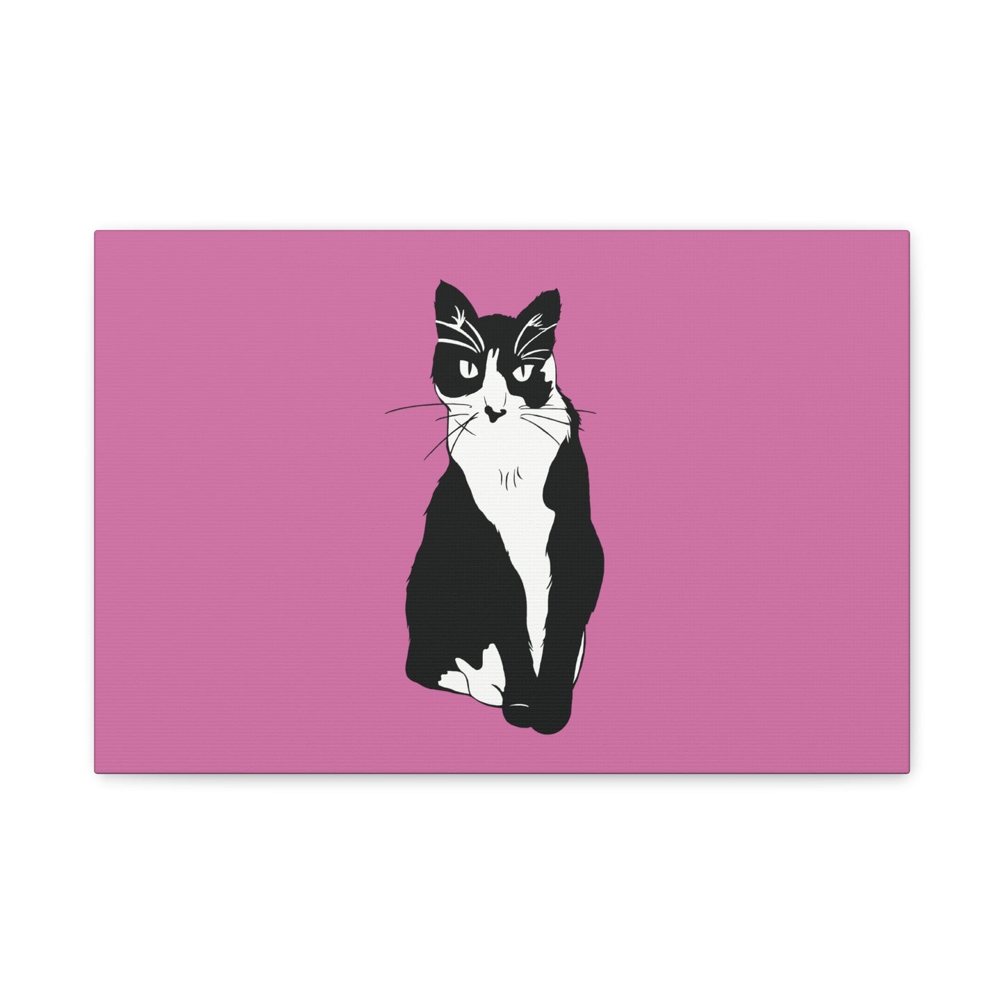 Cat Canvas on Light Pink (B&W Style Cat) - Cat Drawing Art