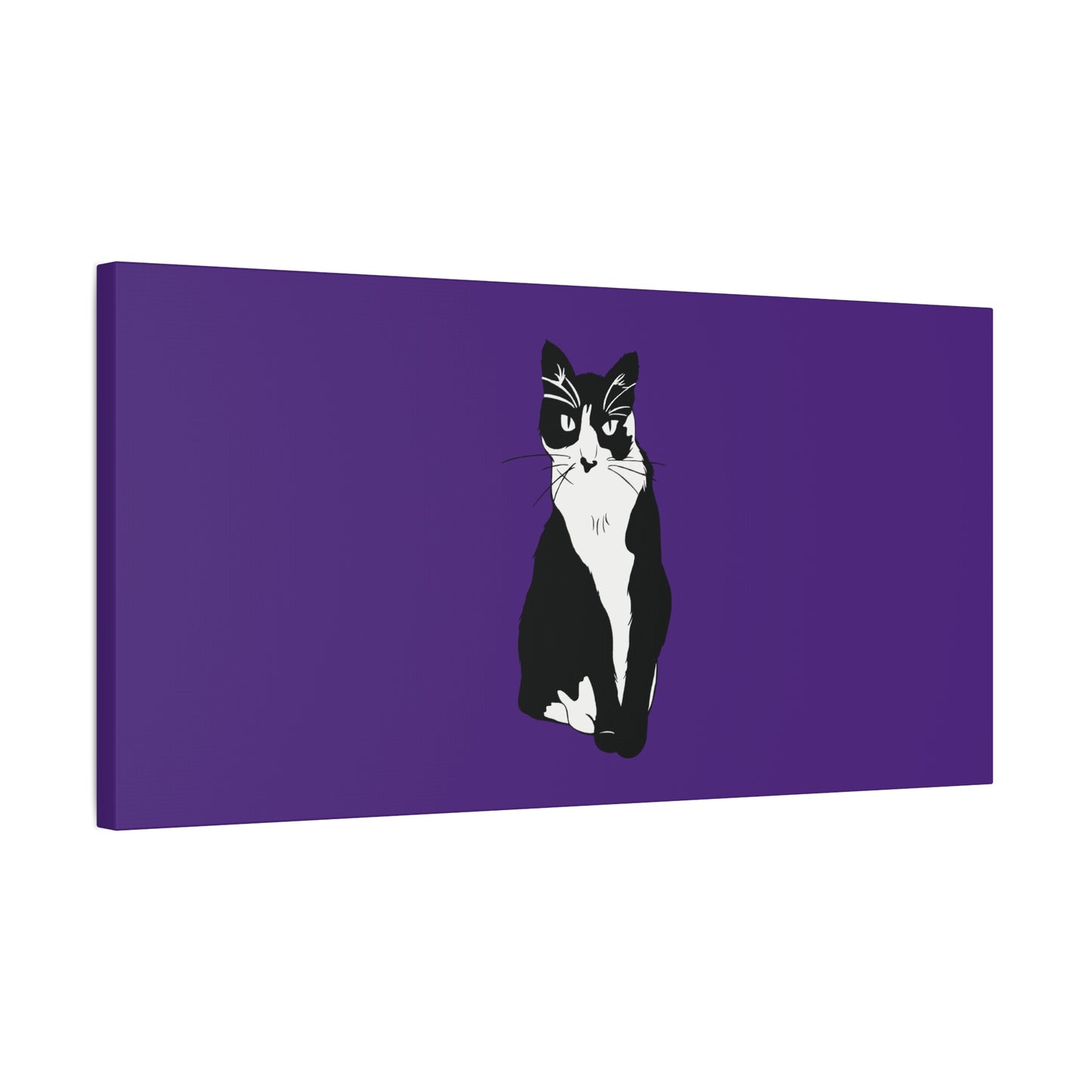 Cat Canvas on Purple (B&W Style Cat) - Cat Drawing Art