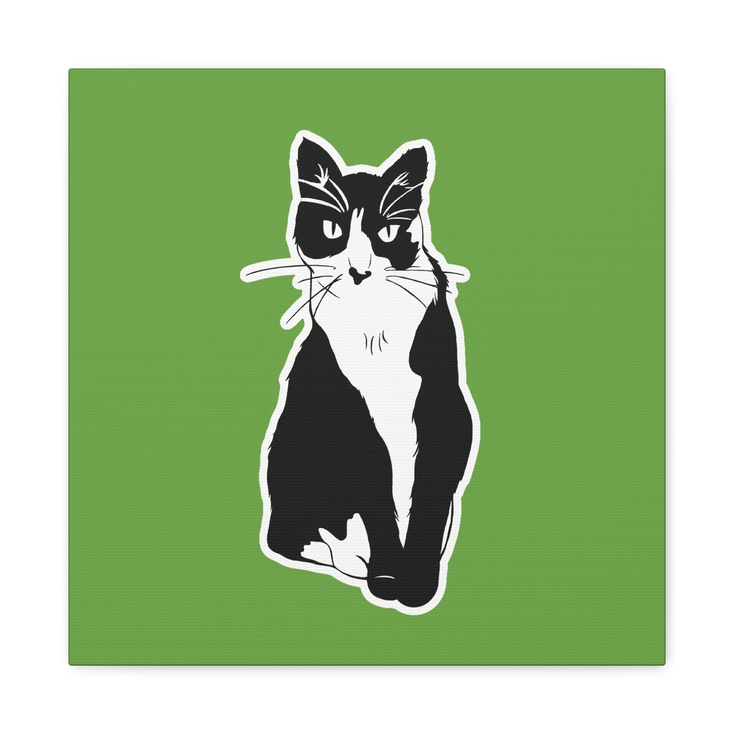 Cat Canvas Print on Green (B&W Style Cat) - Cat Drawing Art