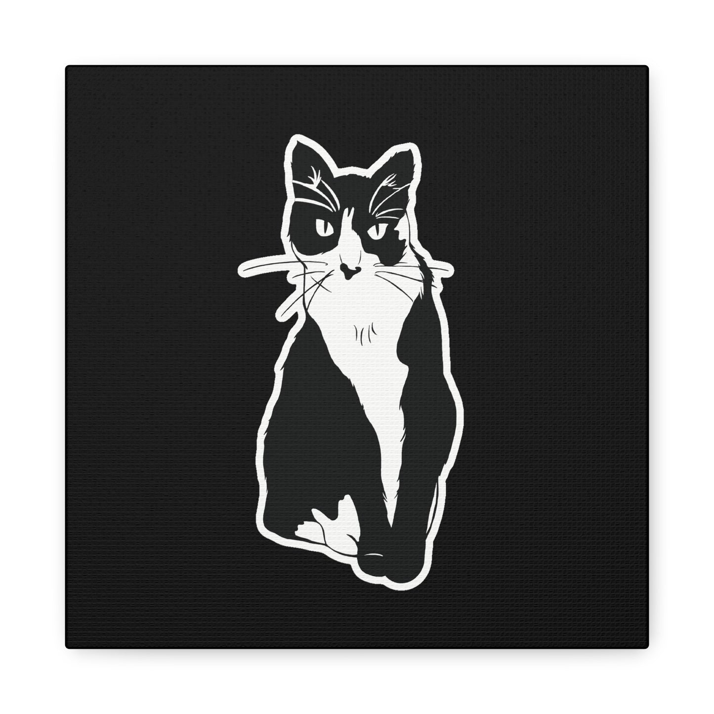 Cat Canvas Print on Black (Sticker Style Cat) - Cat Drawing Art