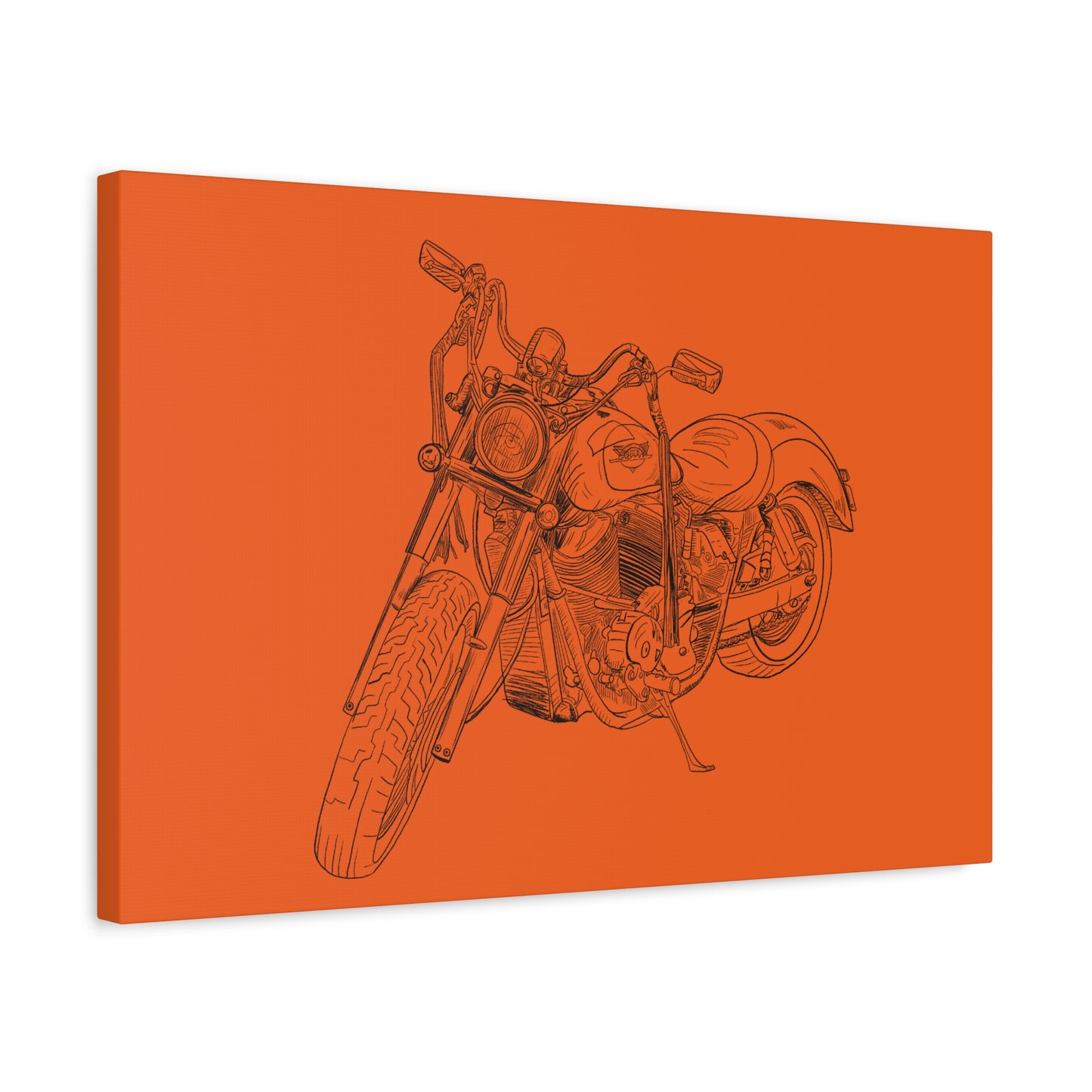 Ride Me Harley Motorcycle Sketch Canvas Print - Black Ink on Orange Background