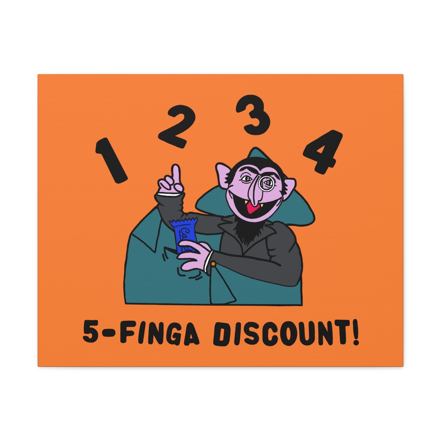 Five Finger Discount Canvas Print Light Orange - Sesame Street The Count Parody Art Print