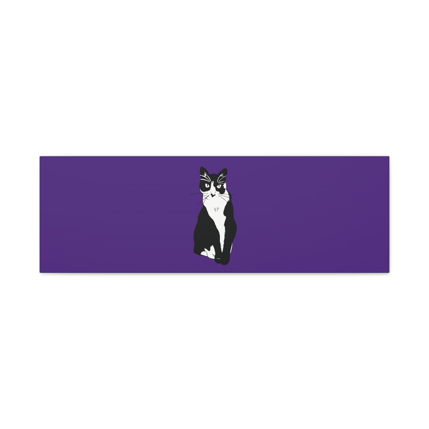 Cat Canvas on Purple (B&W Style Cat) - Cat Drawing Art