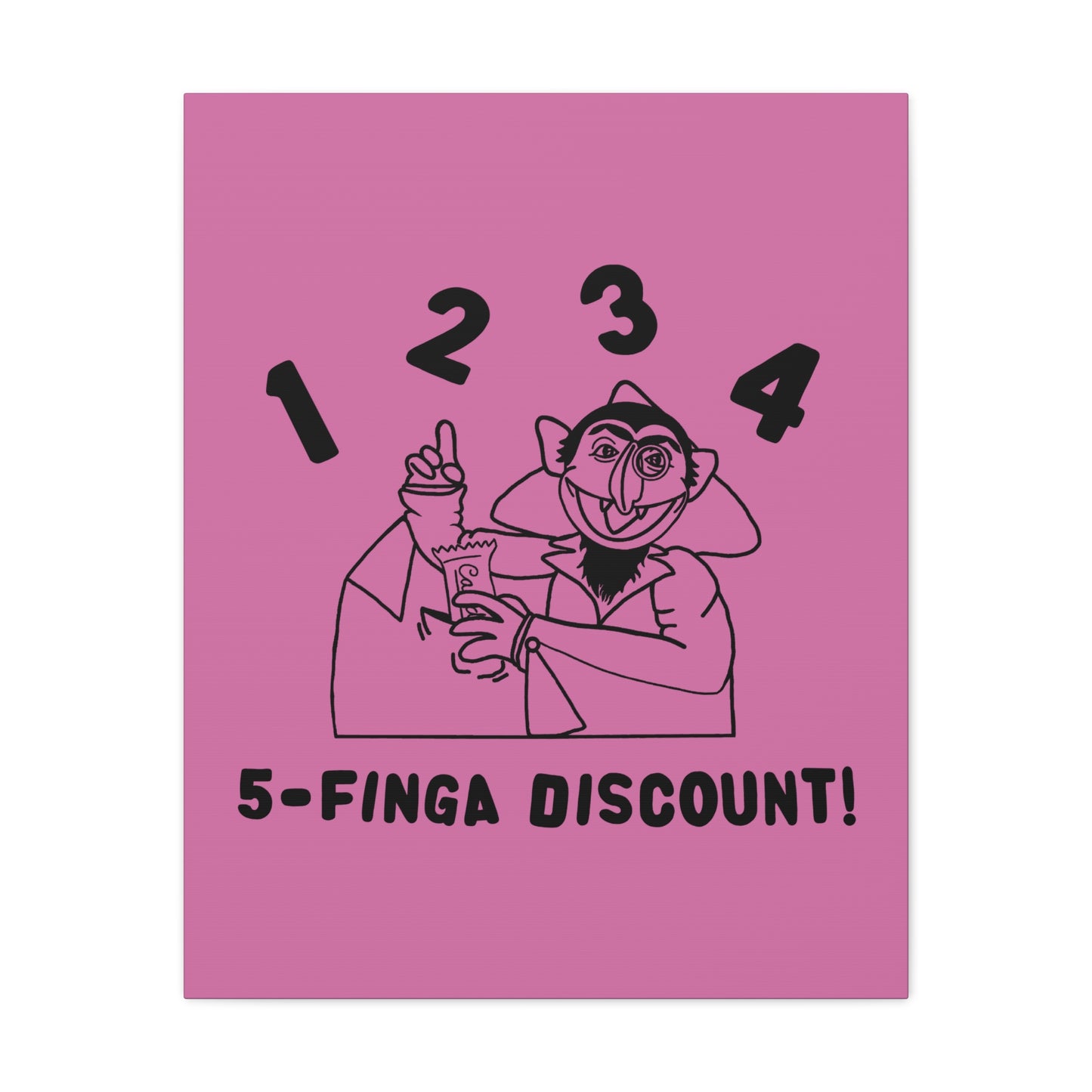 Five Finger Discount Outline Canvas Print Light Pink - Sesame Street The Count Parody Art Print