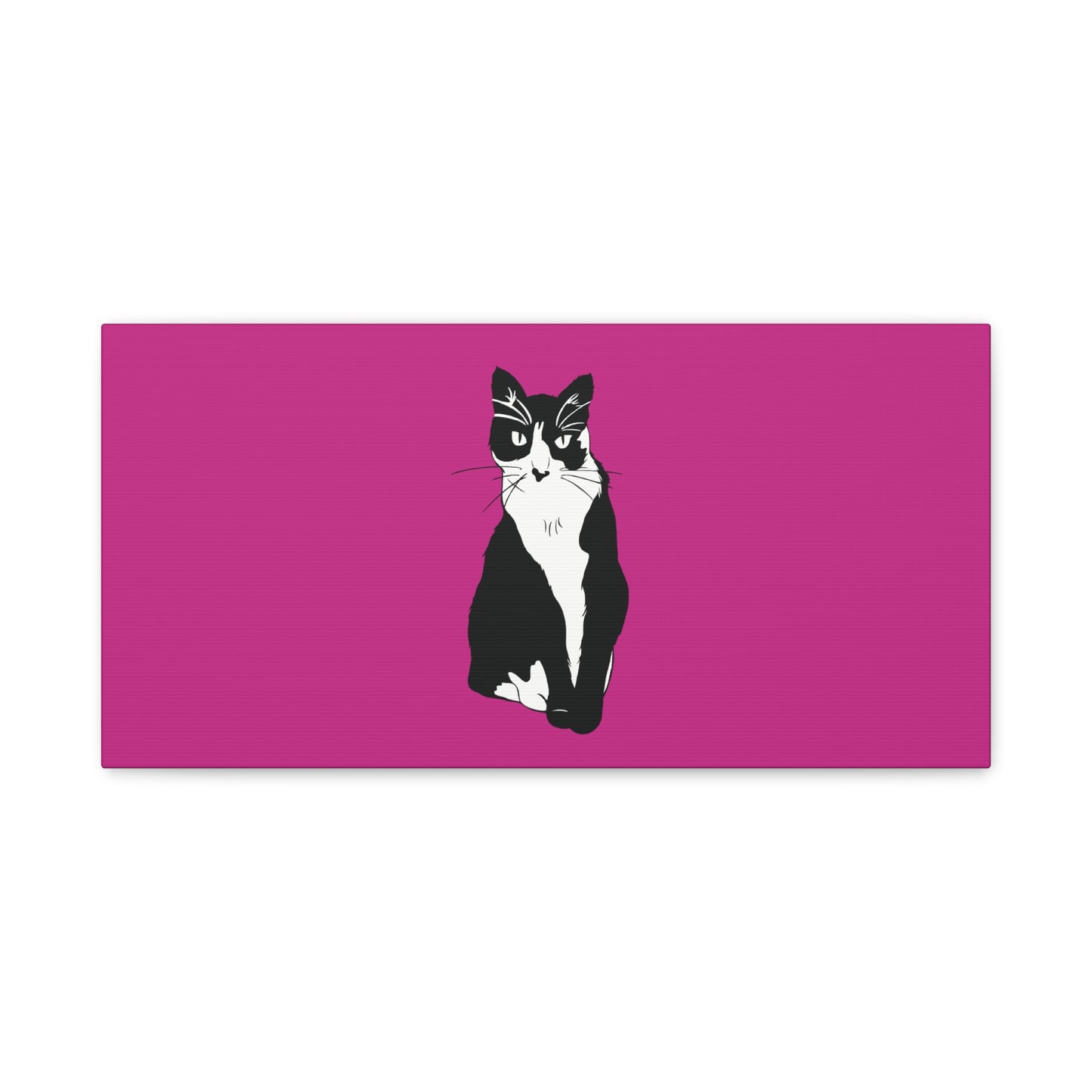 Cat Canvas on Pink (B&W Style Cat) - Cat Drawing Art