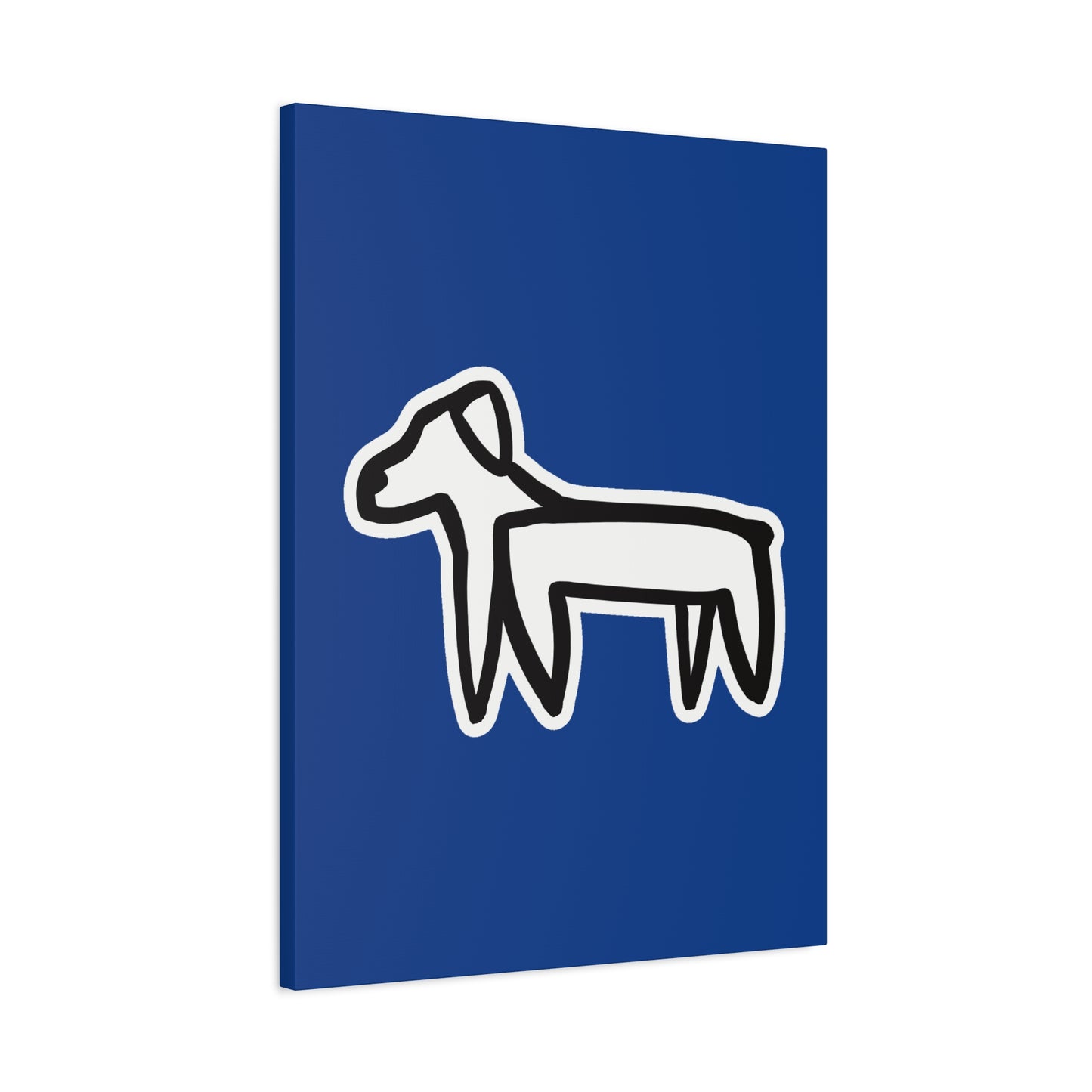 Dog Canvas Print on Blue (Sticker Style White Dog) - Dog Drawing Wall Art