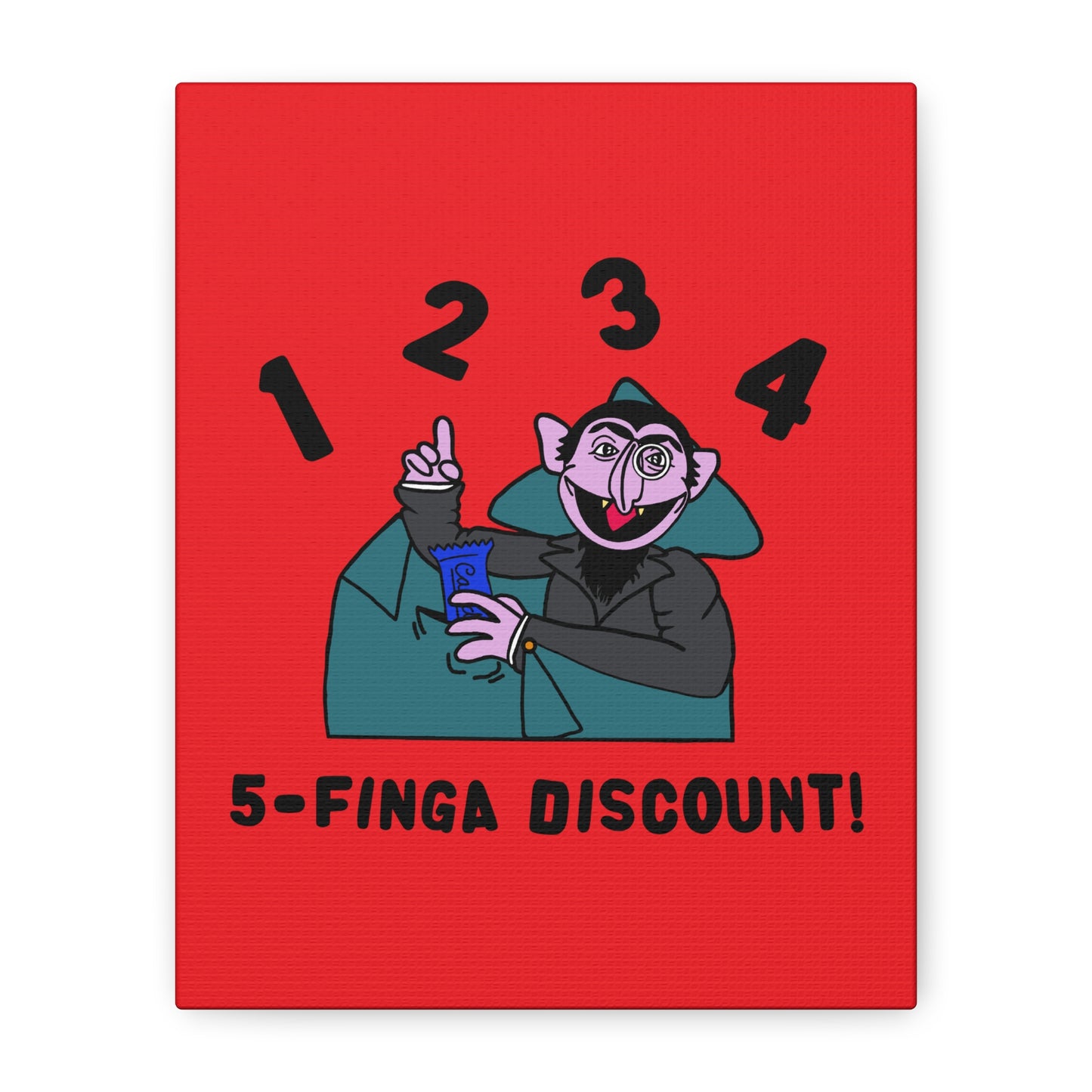 Five Finger Discount Canvas Print Red - Sesame Street The Count Parody Art Print