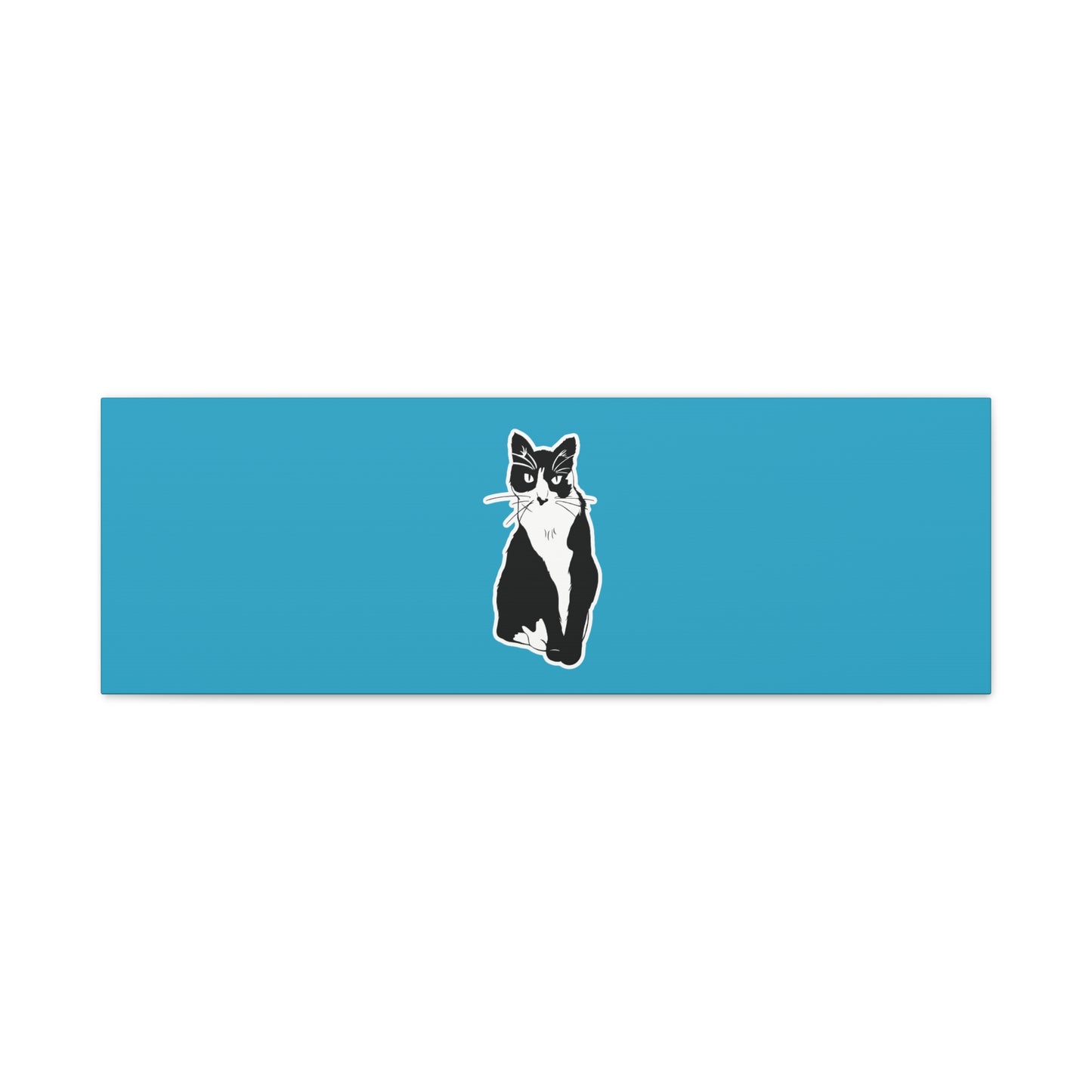 Cat Canvas Print on Turquoise (Sticker Style Cat) - Cat Drawing Art