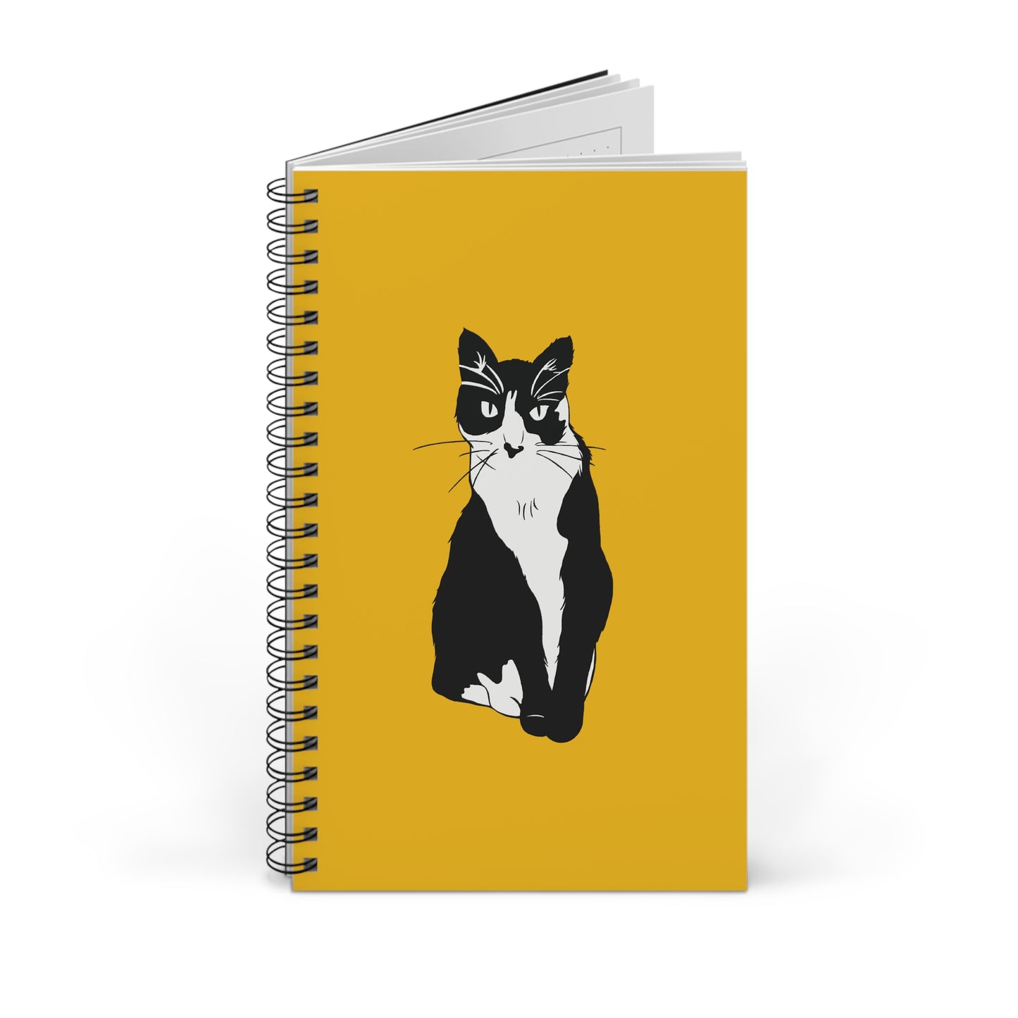 Cat Notebook in Yellow (B&W Style Cat) - Cat Spiral Notebook