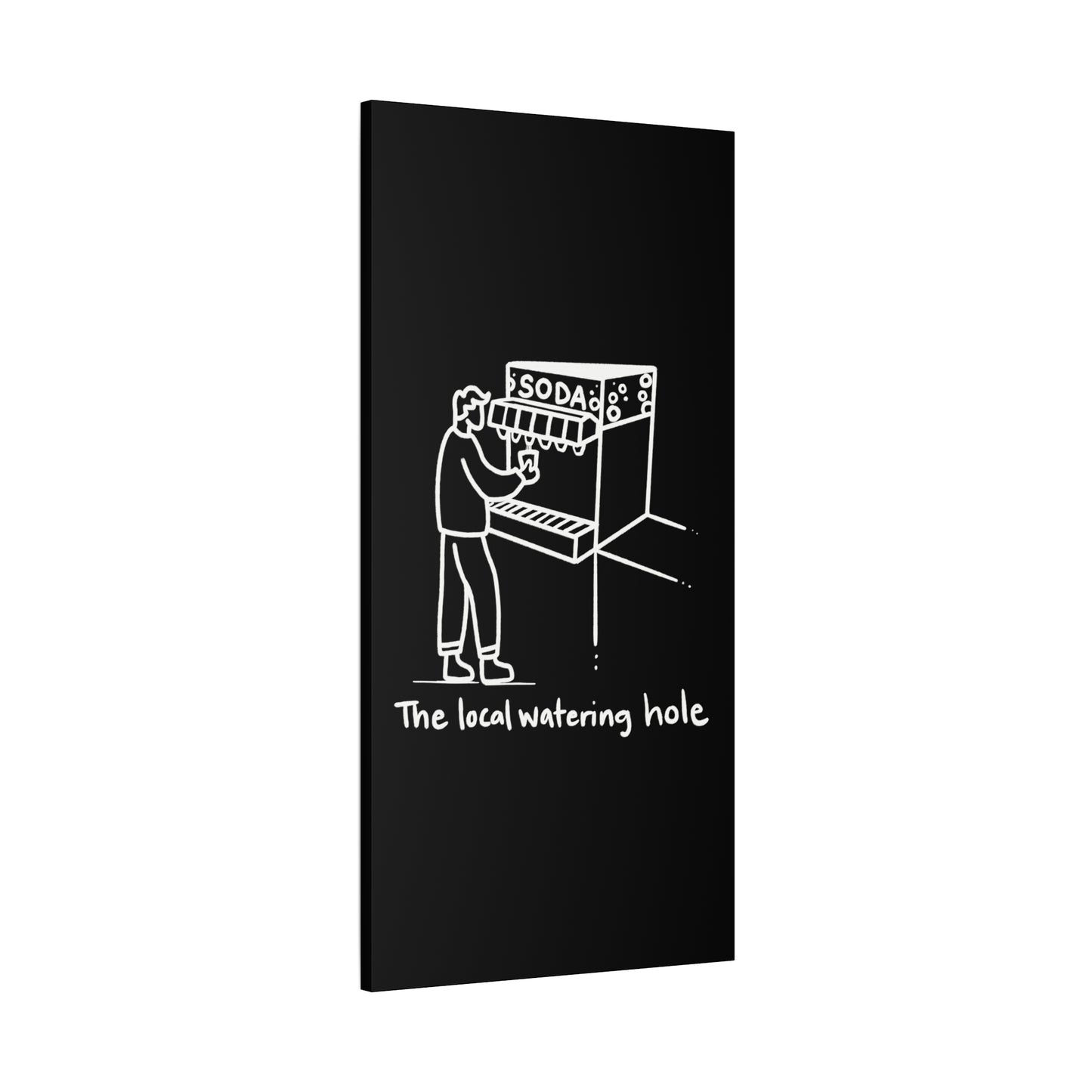 Local Watering Hole Canvas Print - White Ink on Black Background