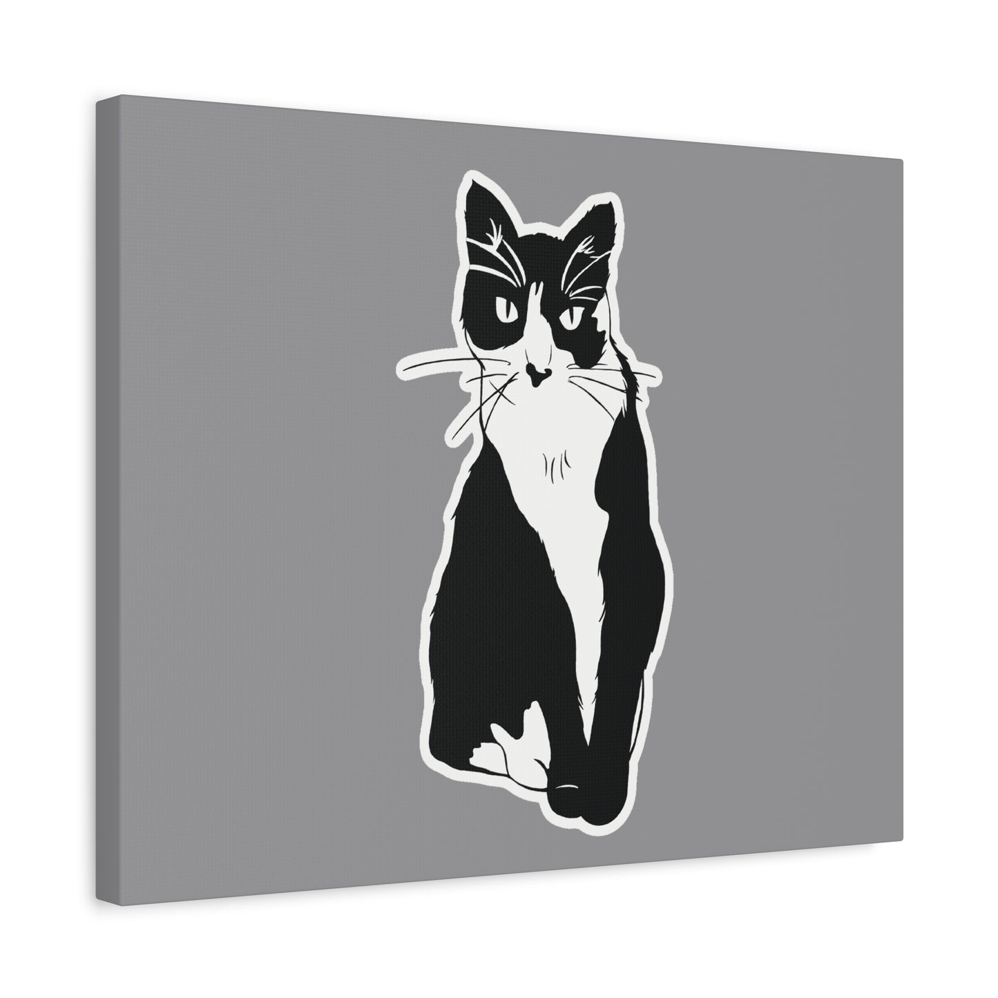 Cat Canvas Print on Grey (Sticker Style Cat) - Cat Drawing Wall Art