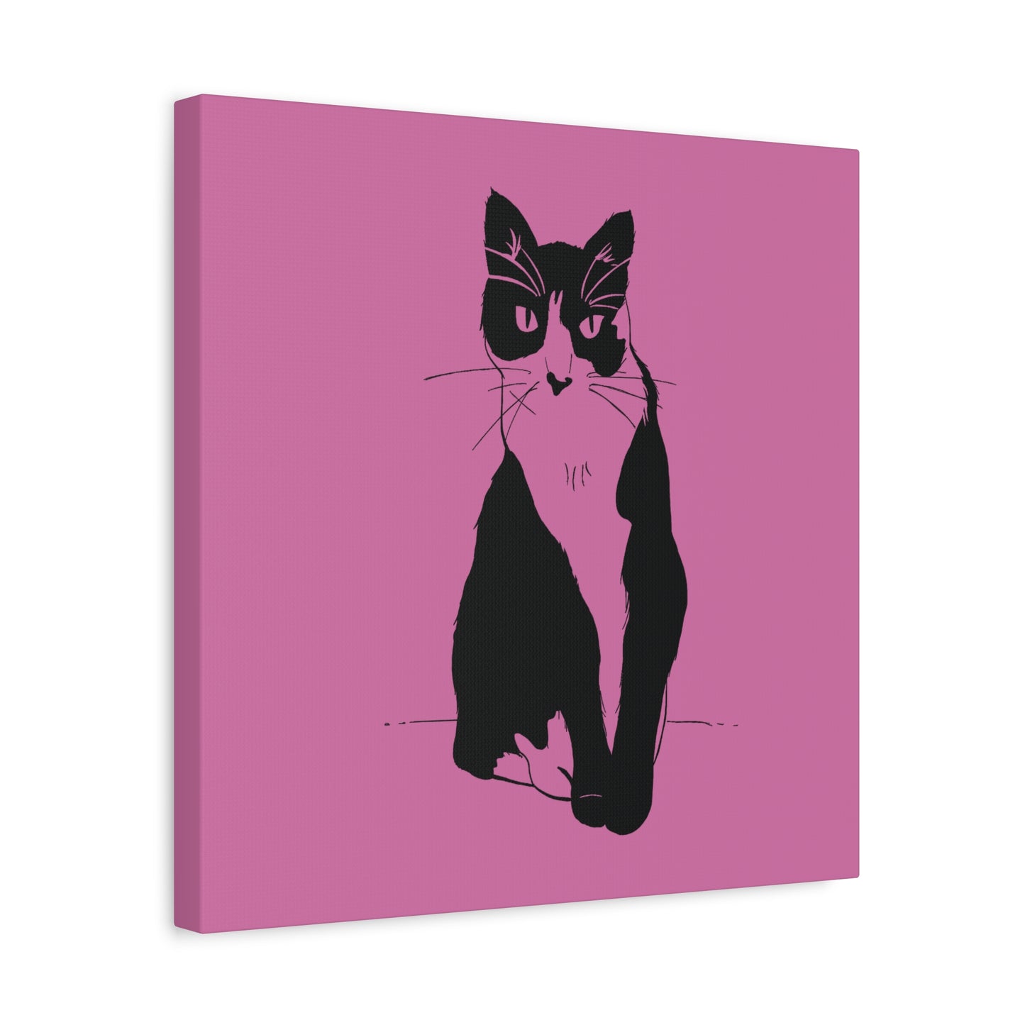 Cat Canvas Print on Pink (Transparent Style Cat) - Cat Drawing Art