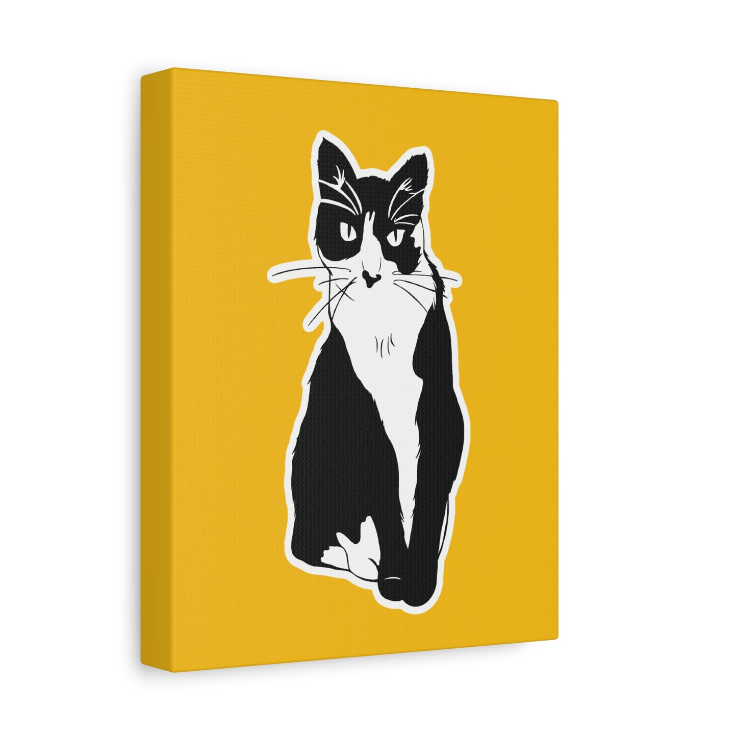 Cat Canvas Print on Yellow (Sticker Style Cat) - Cat Drawing Art