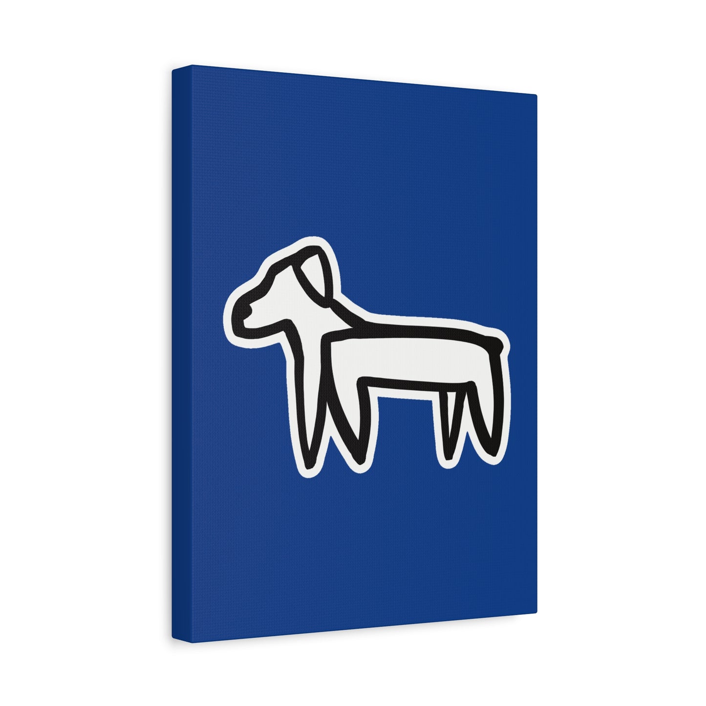 Dog Canvas Print on Blue (Sticker Style White Dog) - Dog Drawing Wall Art
