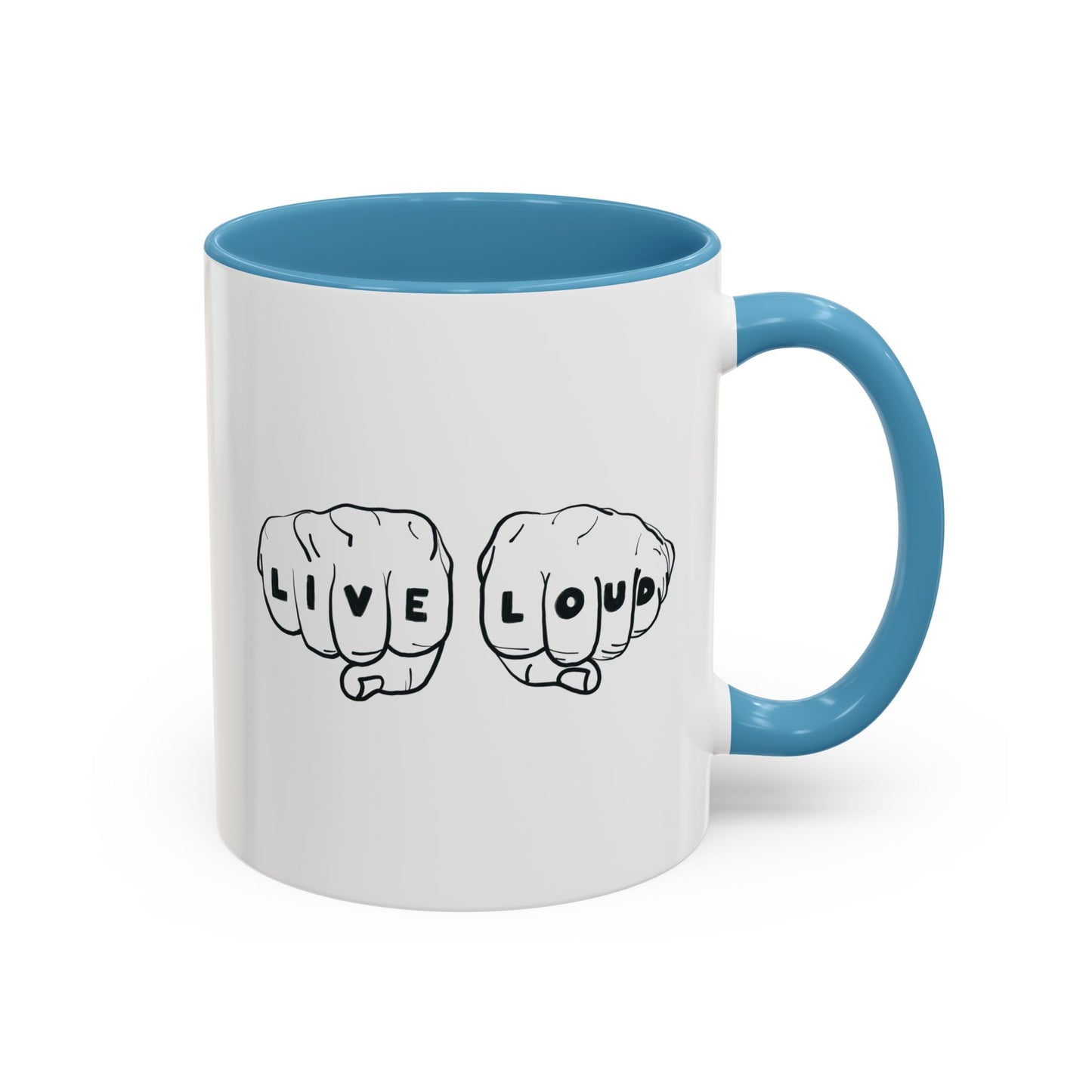 Live Loud Knuckle Tats Tattooed Fists - Four Fists Accent Mug