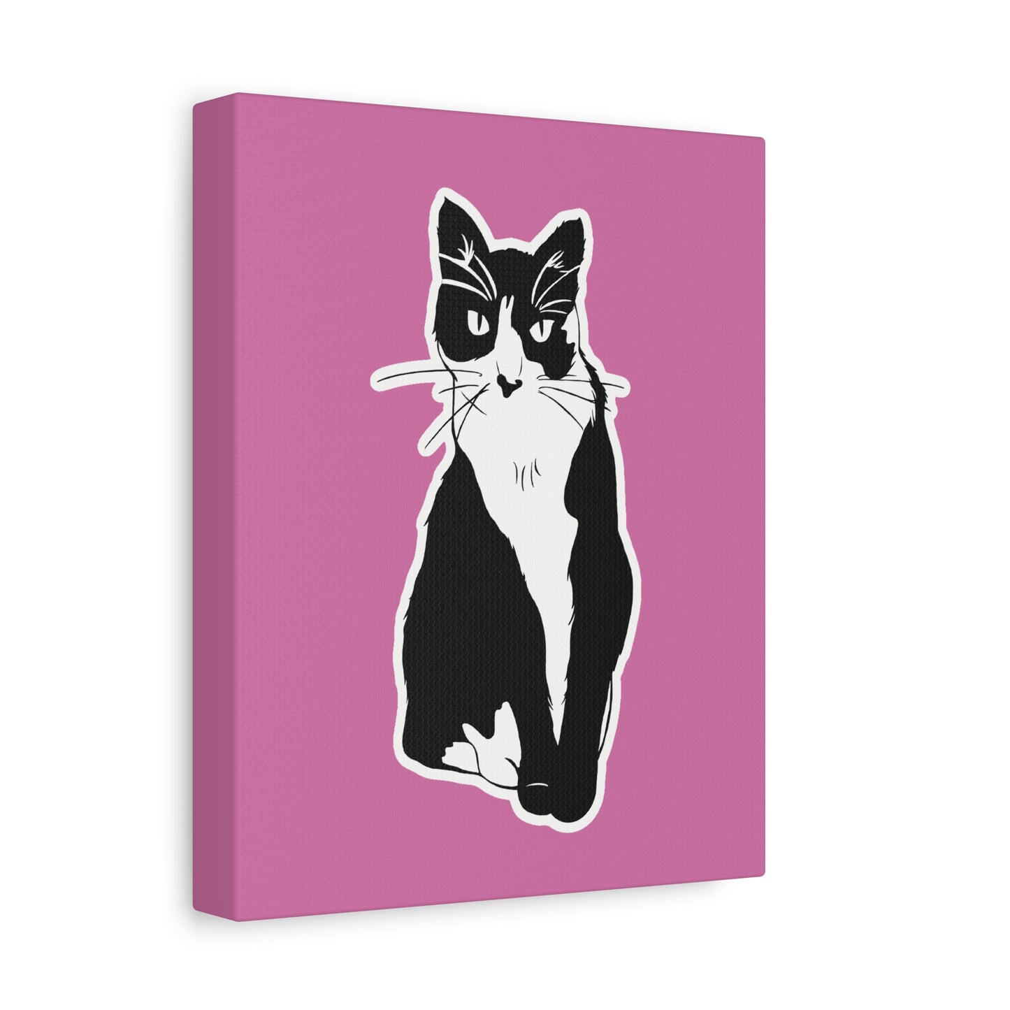 Cat Canvas on Light Pink (Sticker Style Cat) - Cat Drawing Art