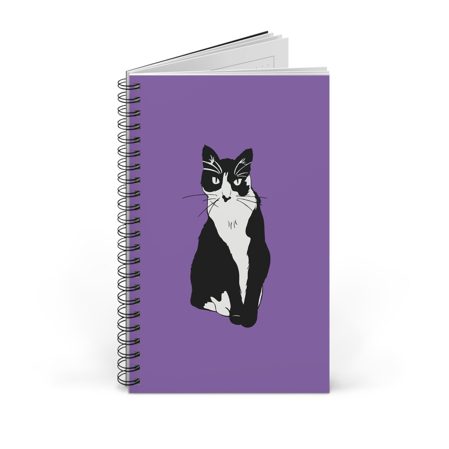 Cat Notebook in Light Purple (B&W Style Cat) - Cat Spiral Notebook