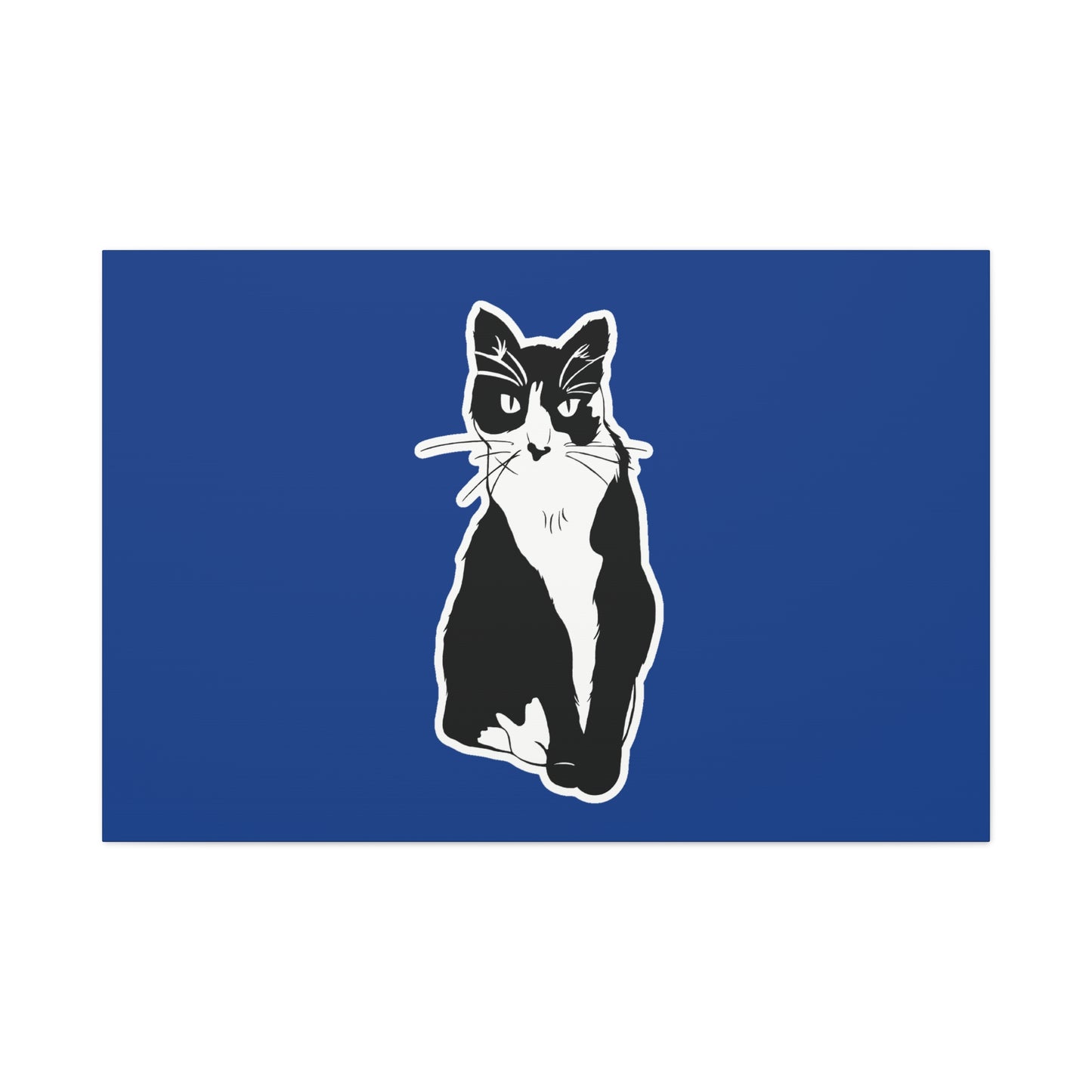 Cat Canvas Print on Dark Blue (Sticker Style Cat) - Cat Drawing Art
