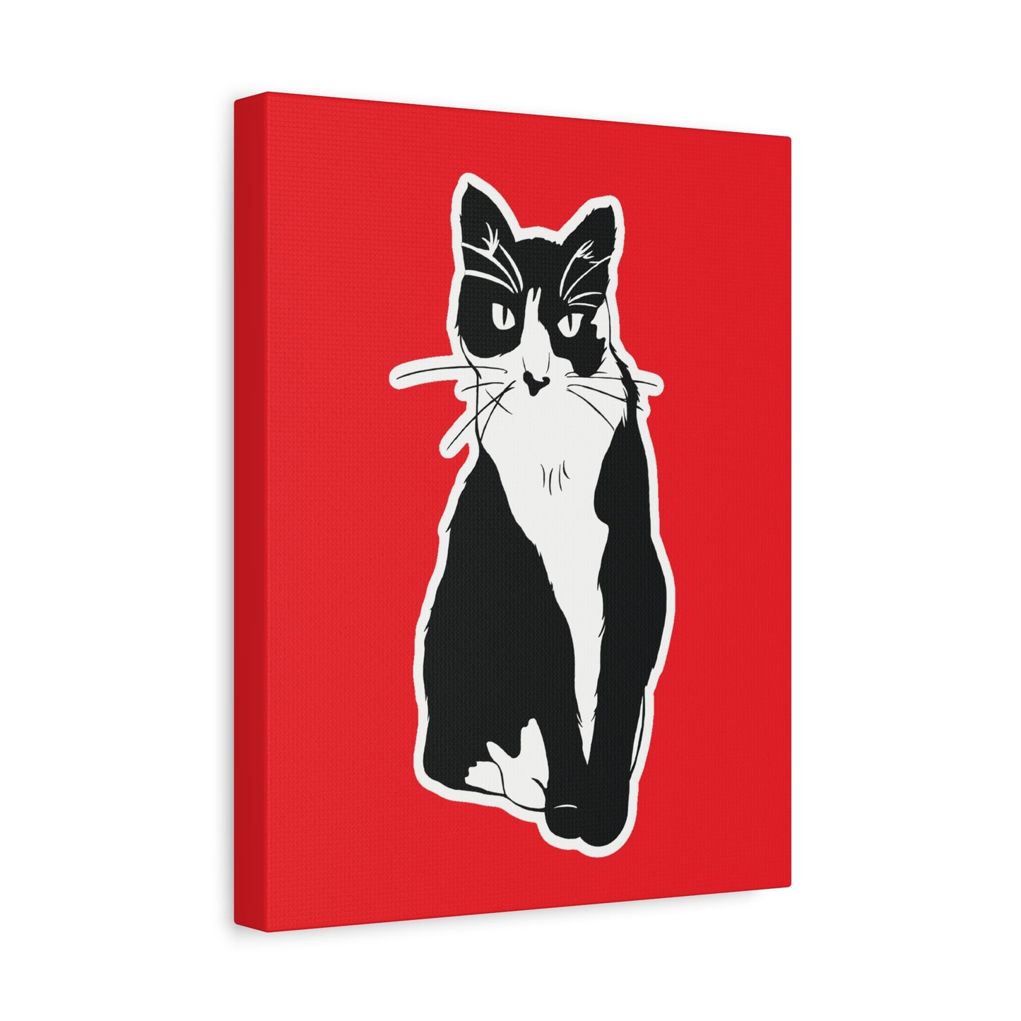 Cat Canvas Print on Red (Sticker Style Cat) - Cat Drawing Art